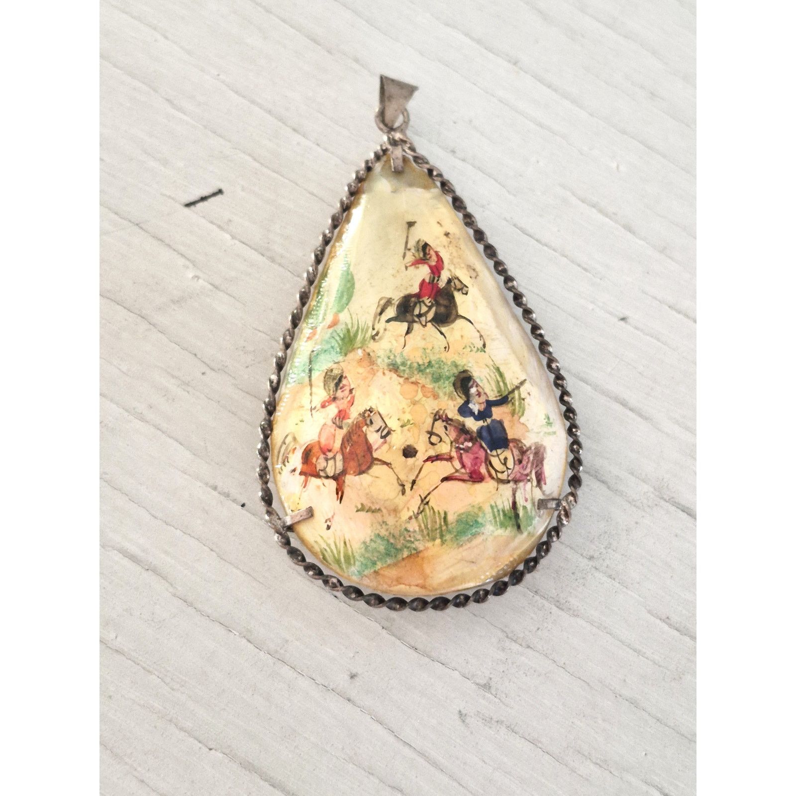 Other Vintage Persian Hand Painted Mother of Pearl Pendant Size ONE SIZE - 5 Thumbnail
