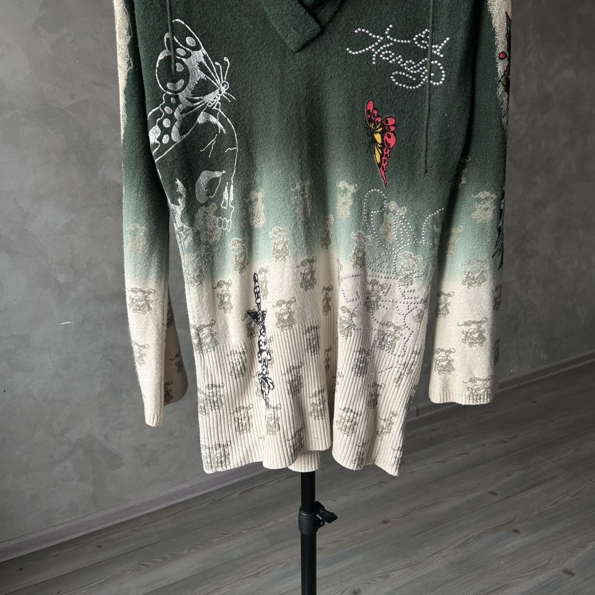 Ed Hardy Vintage Y2K Ed Hardy Tattoo Hooded Knit Sweater Size L / US 10 / IT 46 - 6 Thumbnail