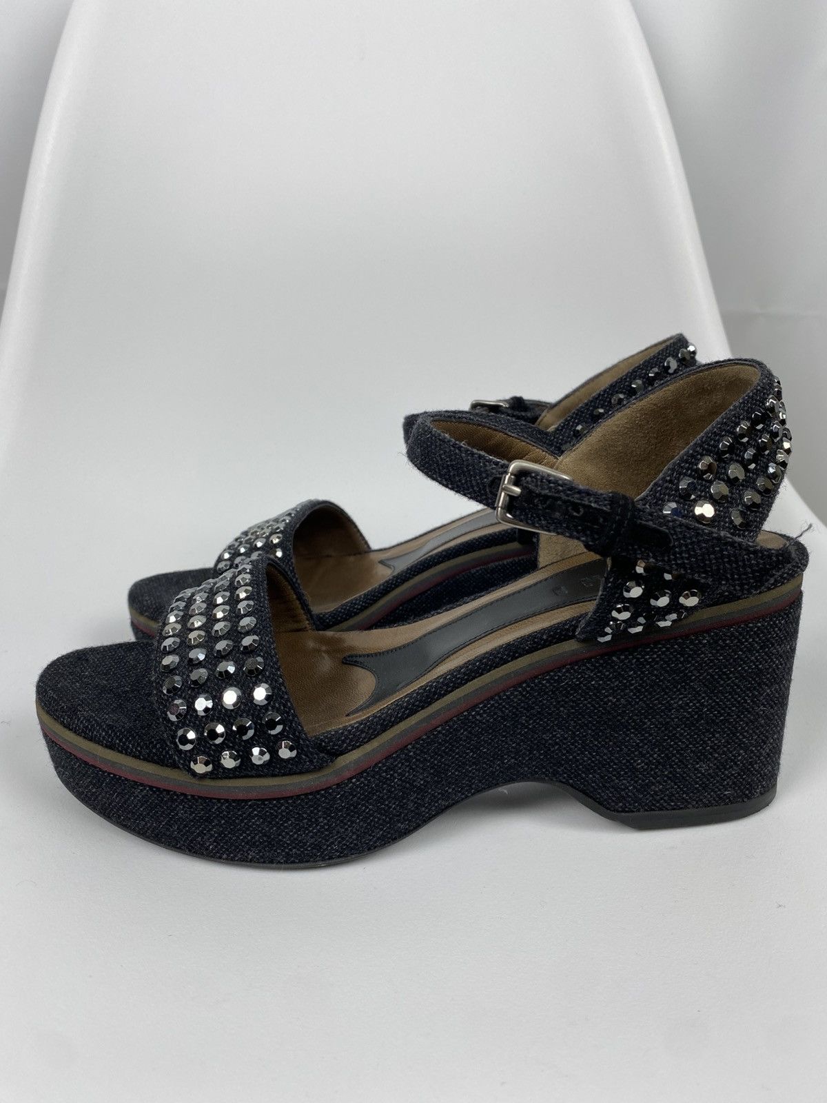 Marni Marni Studded Denim Ankle Strap Wedge Sandals size 39 Size US 9 / IT 39 - 3 Thumbnail