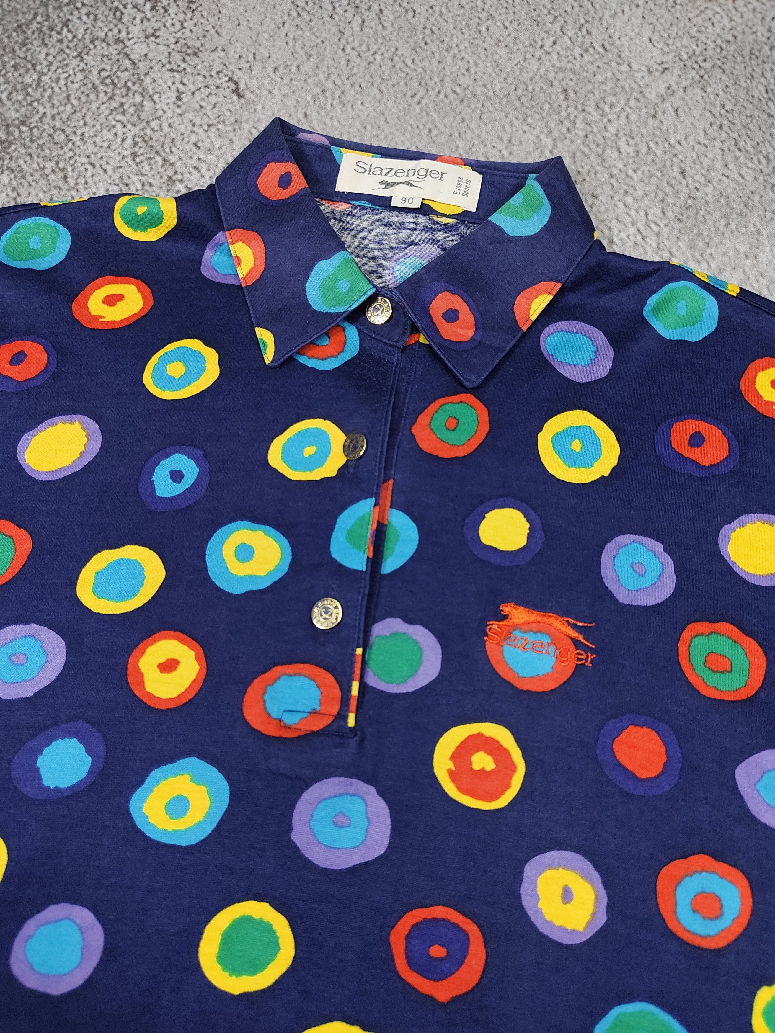 Grand Slam 90s Slazenger Sport- Retro Multicolor Polka Dot Print Polos Size M / US 6-8 / IT 42-44 - 3 Thumbnail