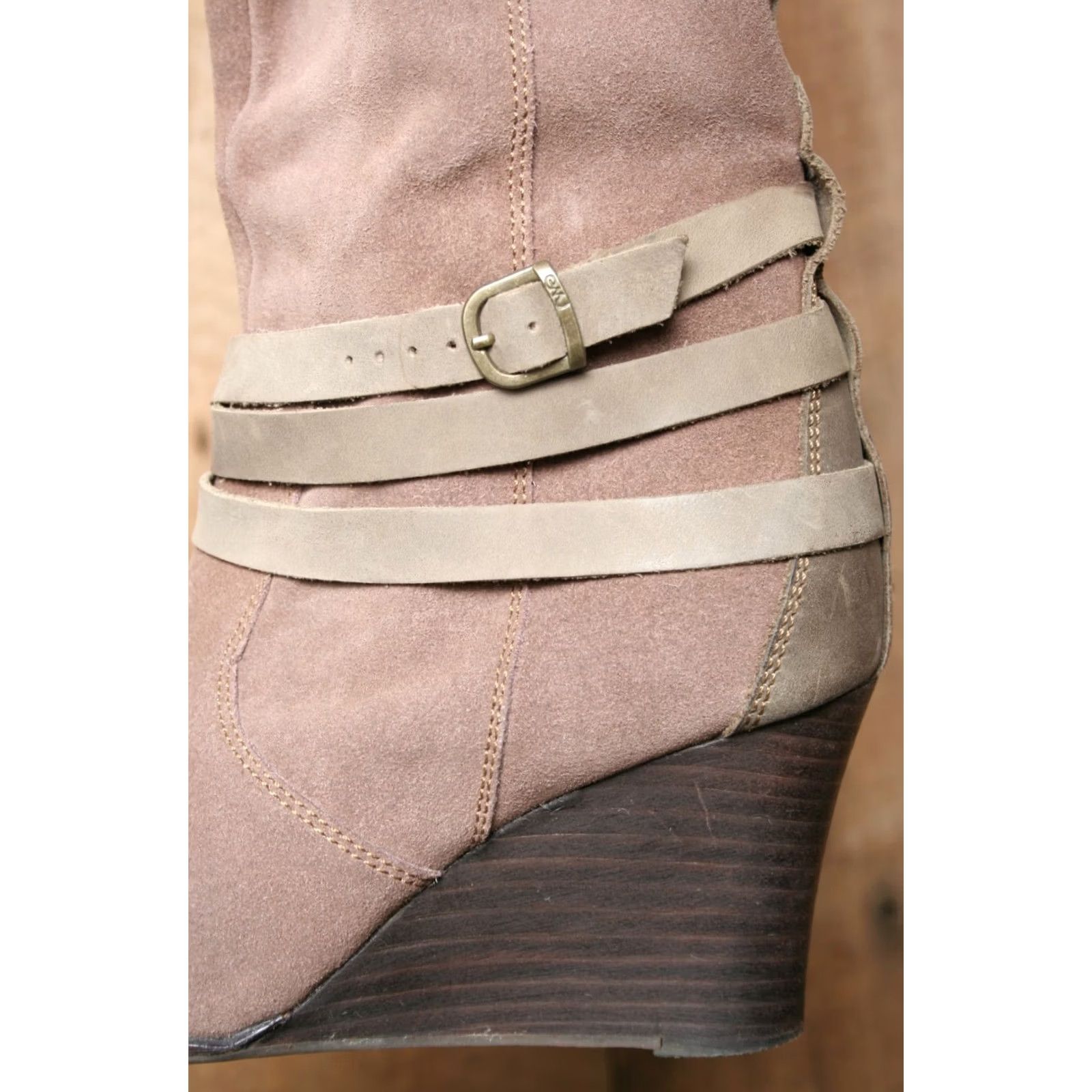 Vintage EMU Tarlo Brown Suede Knee-High Wedge Heel Boots Sz. 9 18" Tall Pull On Zip Women Size US 9 / IT 39 - 6 Thumbnail