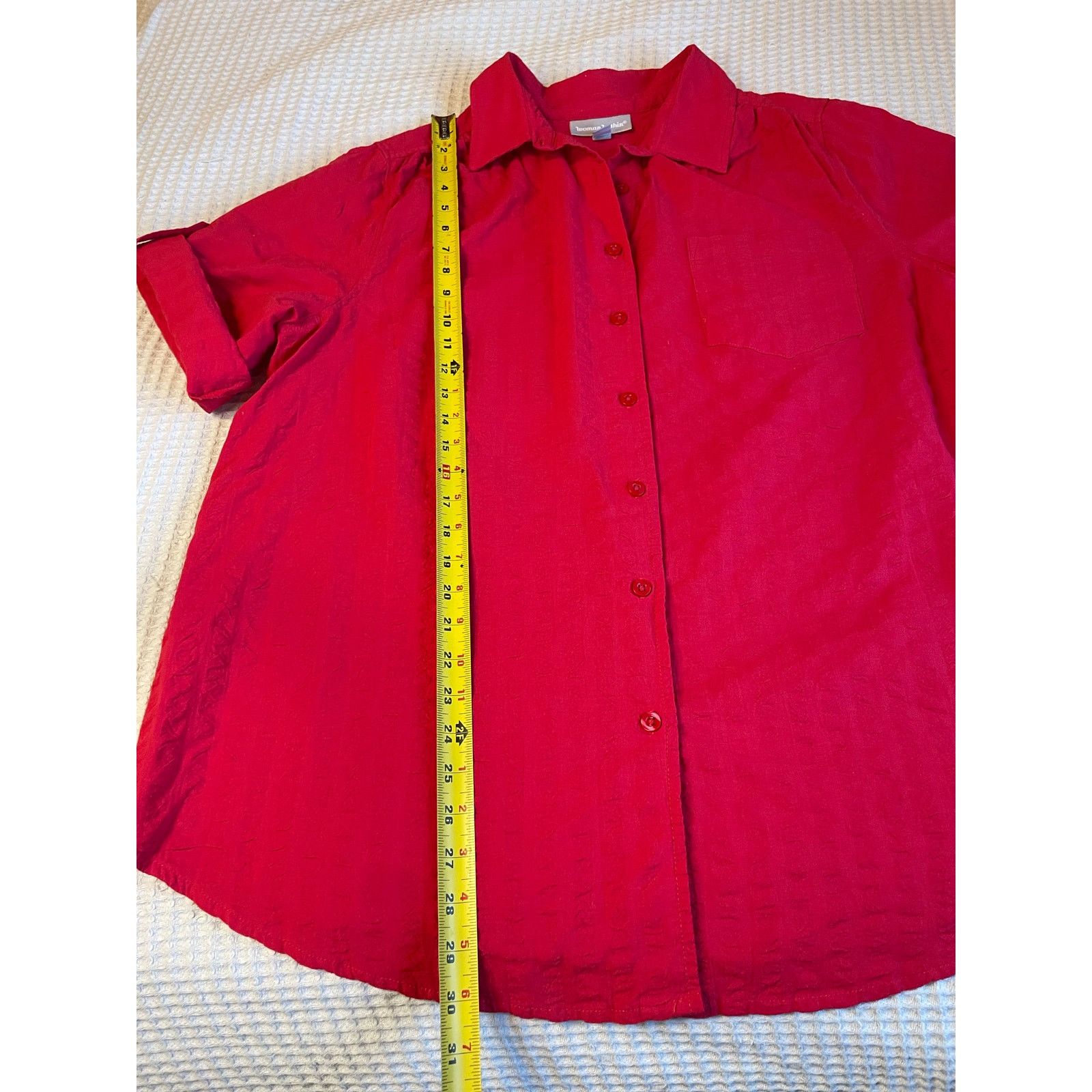 Other Woman Within Cotton Red Textured Roll Tab Button Up Top Lg Size XXL / US 16-18 / IT 52-54 - 7 Thumbnail
