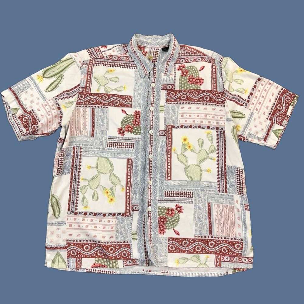Vintage VINTAGE Tropical Oasis Shirt Mens XL Silk Paisley Cactus Print Hawaiian Camp Shirt Size US XL / EU 56 / 4 - 1 Thumbnail