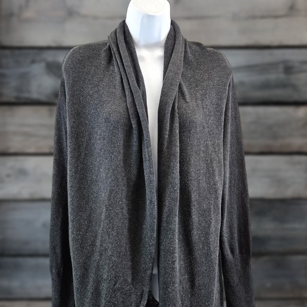 Vintage Leith Cardigan Womens Gray Open Front Long Sleeve Medium Cotton Rayon Sweater Size M Front Open Size M / US 6-8 / IT 42-44 - 1 Thumbnail