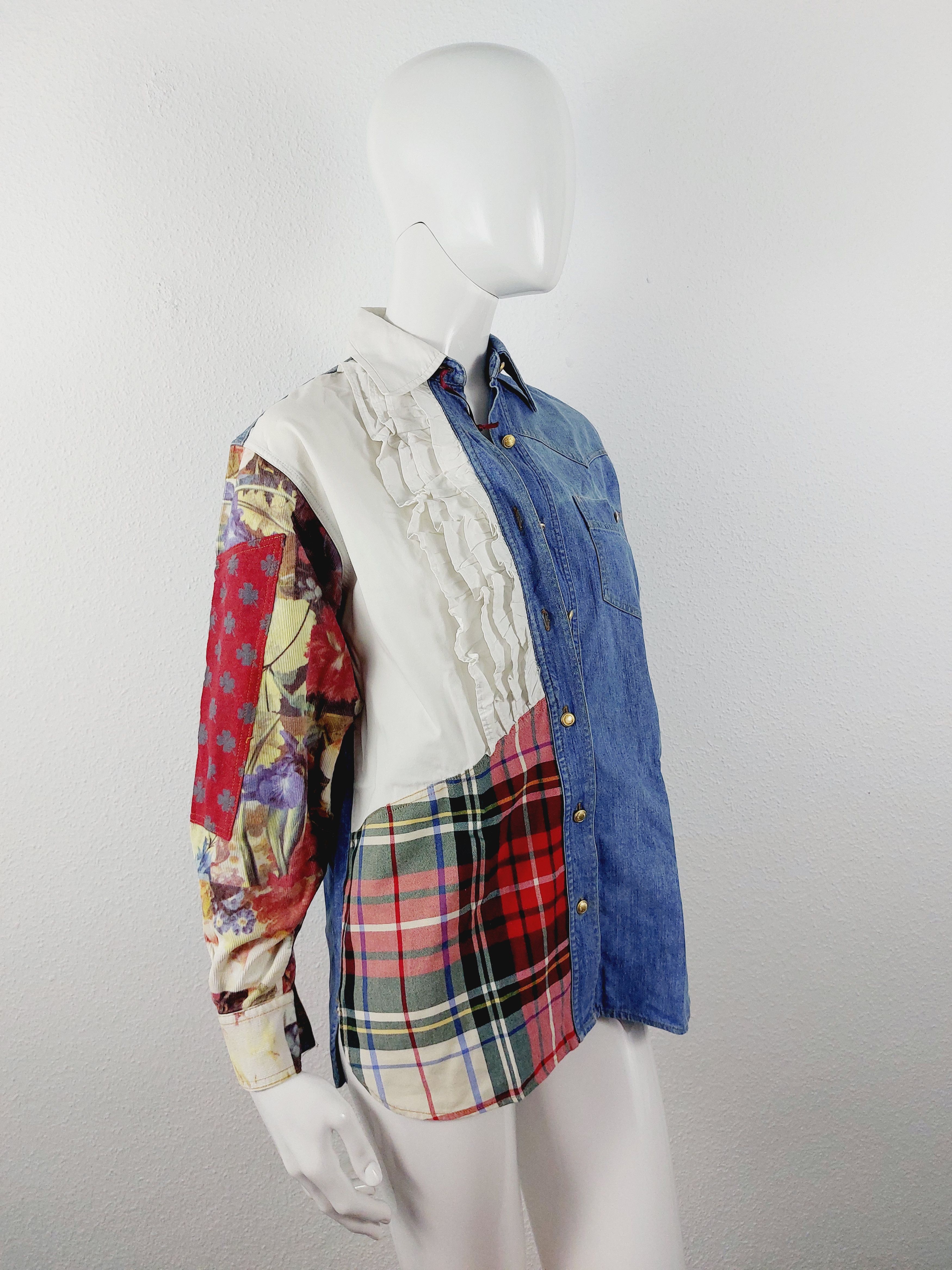 Moschino Moschino Jeans Patchwork Jeans Denim Ruffled Tartan Shirt Size US XS / EU 42 / 0 - 16 Thumbnail