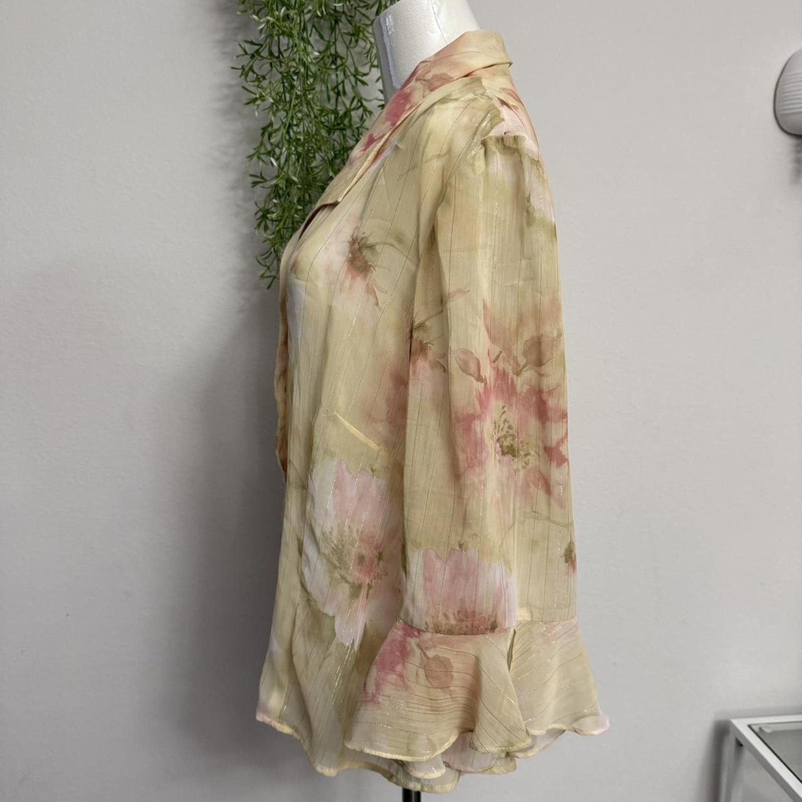 Designer Y2k coquette fairy floral sheer blouse ruffle sleeves Size XL / US 12-14 / IT 48-50 - 3 Thumbnail