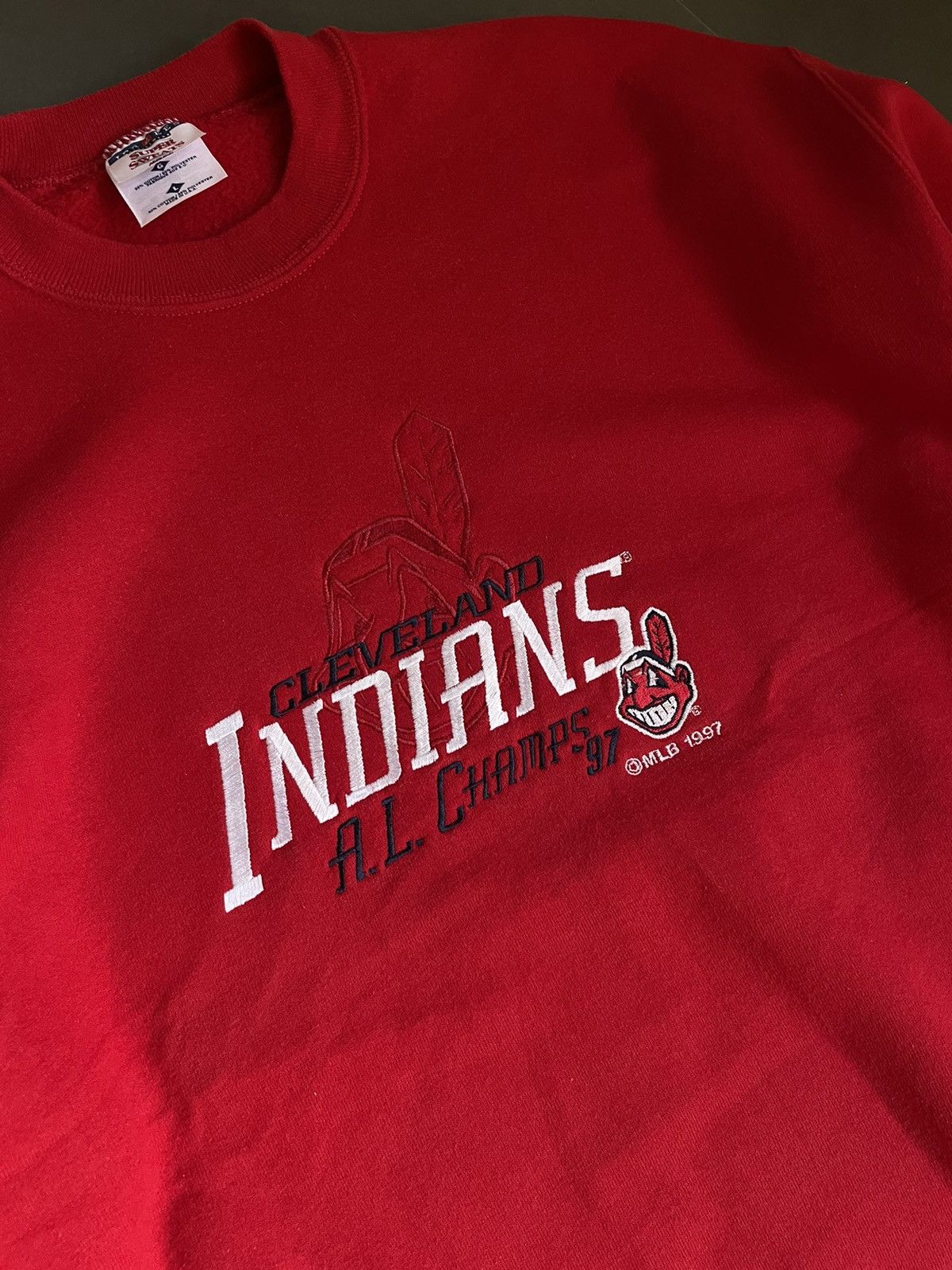 MLB Rare Vintage Cleveland Indians Champs 1997 Jerzees Y2k Swtsh Size US L / EU 52-54 / 3 - 13 Thumbnail