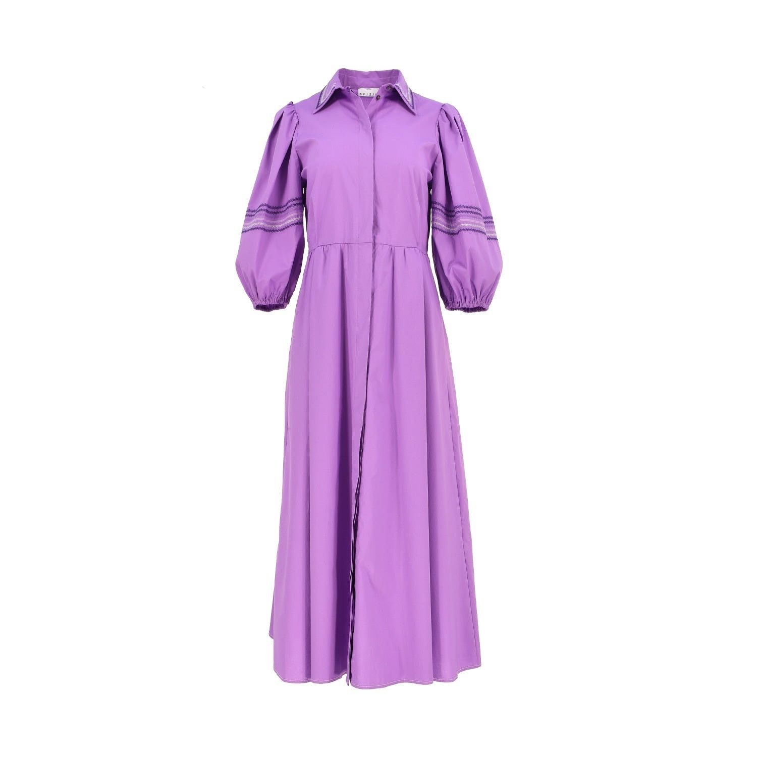 Other Sfizio Tan Embroidered Poplin A-Line Midi Dress Size S / US 4 / IT 40 - 1 Thumbnail