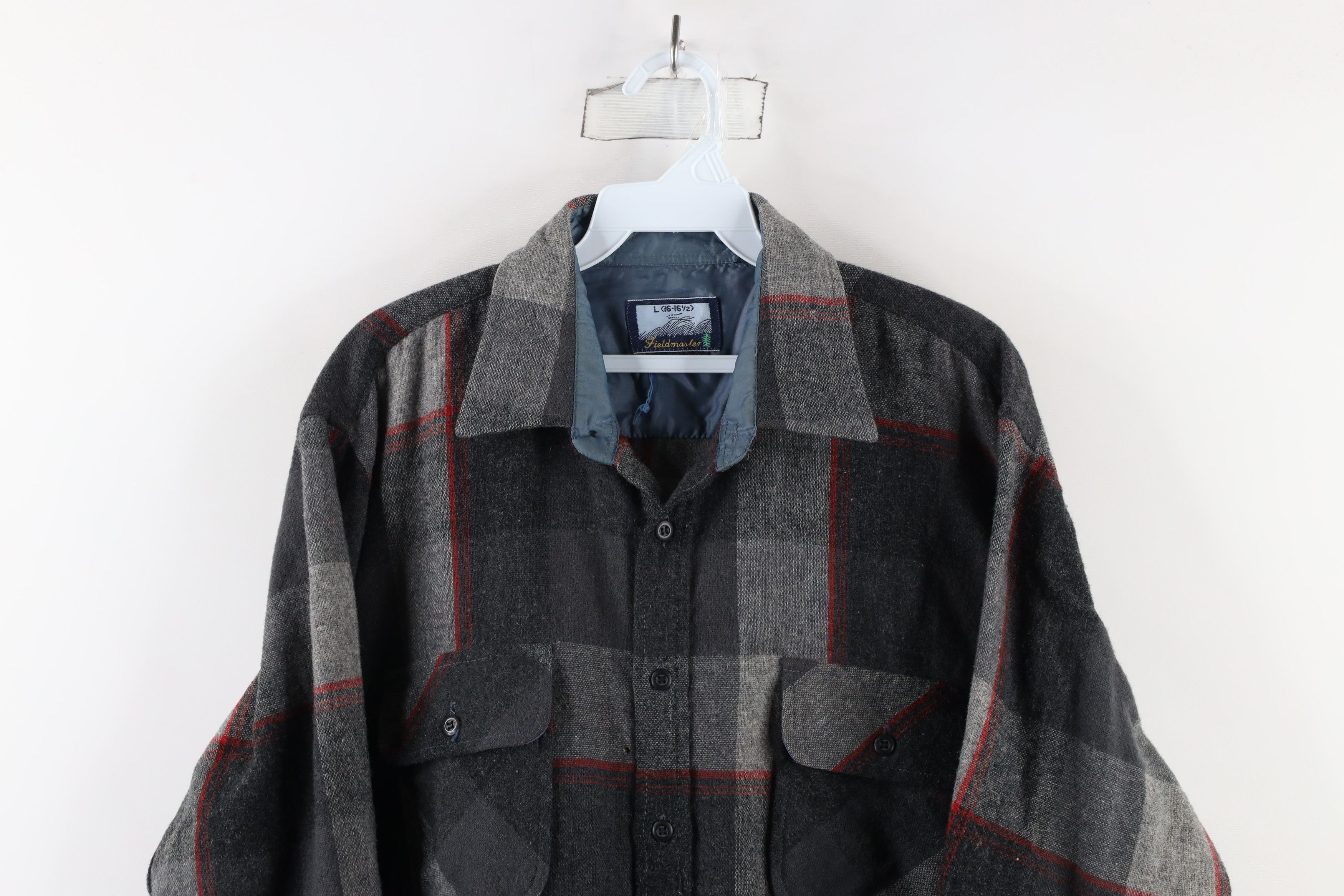 Vintage Vintage 70s Streetwear Wool Blend Knit Button Shirt Plaid Size US L / EU 52-54 / 3 - 2 Thumbnail