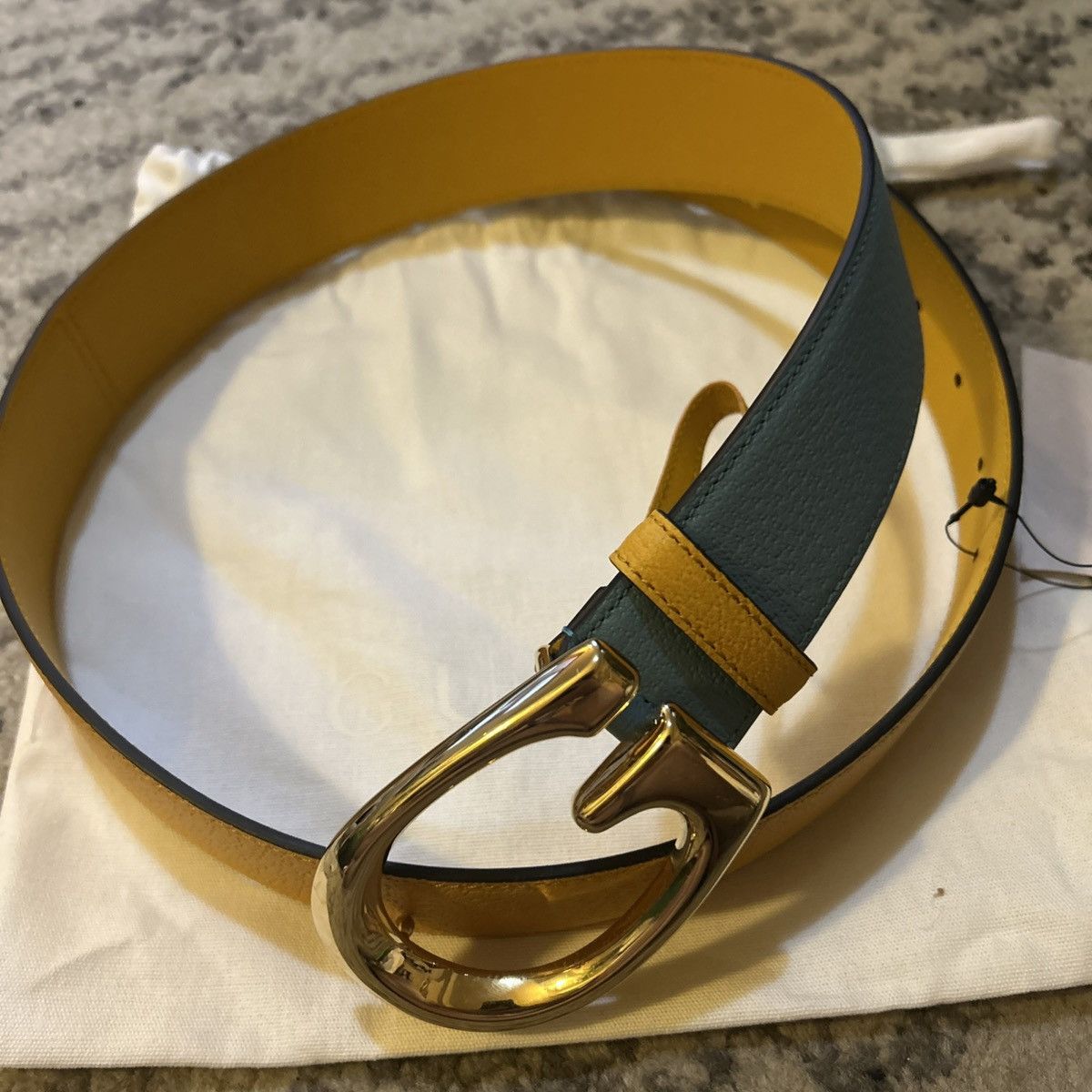 Gucci Gucci Belt 709954 G Memorable BUCKLE Two Tone Leather Belt Size 34 - 2 Thumbnail