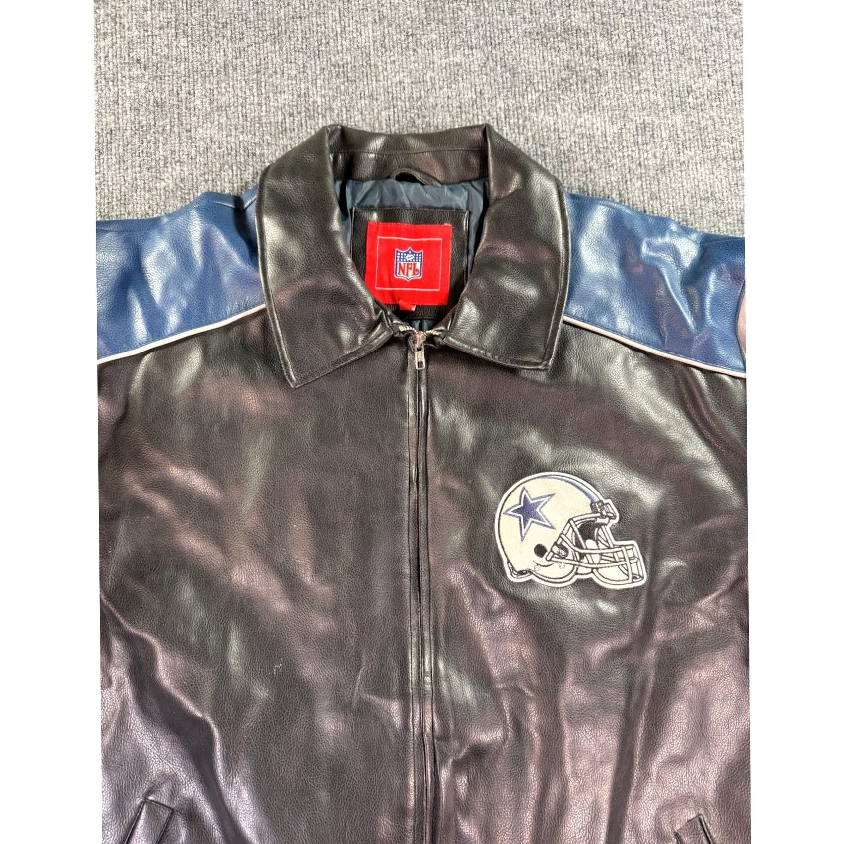 NFL VINTAGE NFL Dallas Cowboys Leather Bomber Jacket Mens XXL Black Blue Embroidered Zip Size US XXL / EU 58 / 5 - 2 Thumbnail