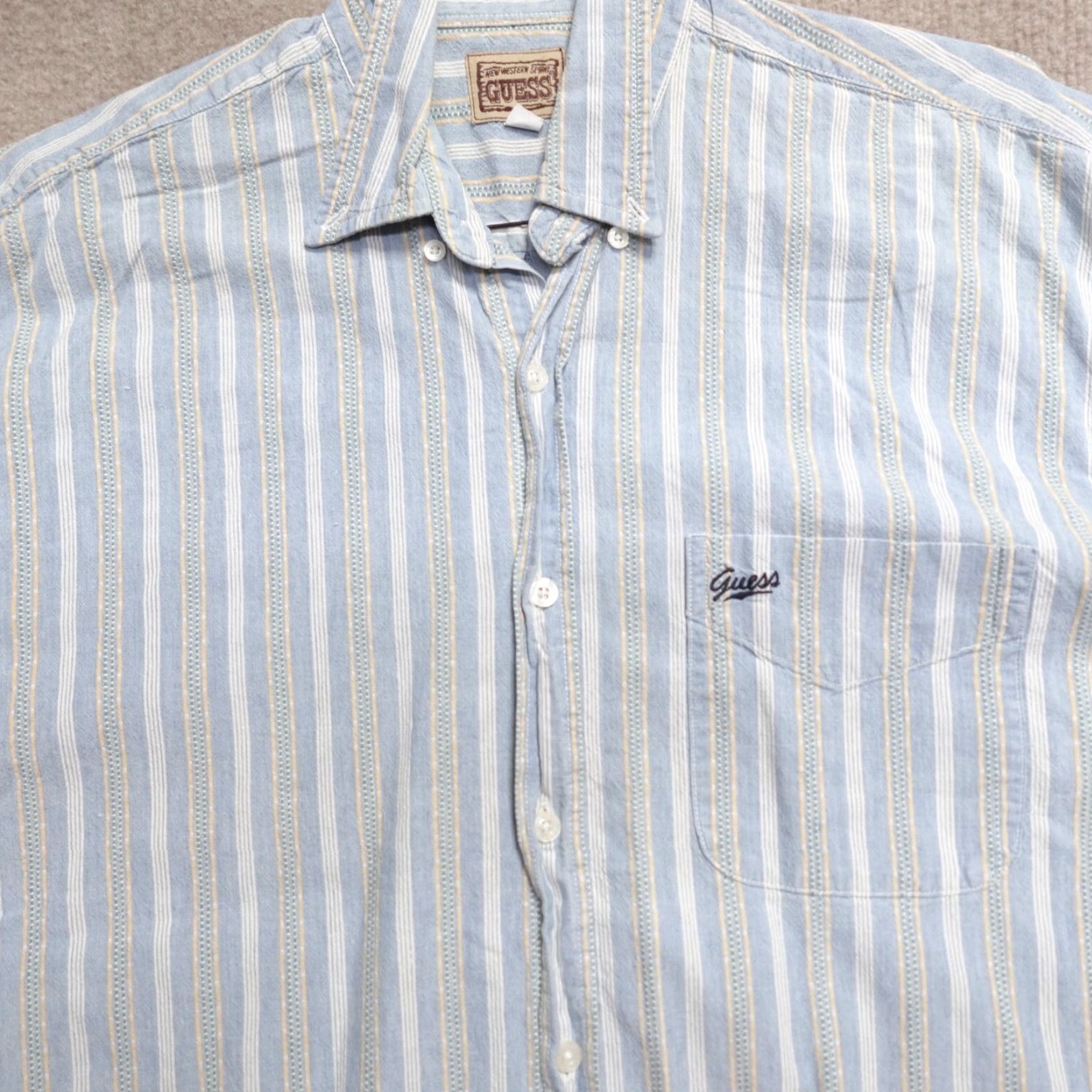 Vintage VINTAGE Guess Shirt Western Chambray Button-Down Striped Blue M Men Size US M / EU 48-50 / 2 - 2 Thumbnail