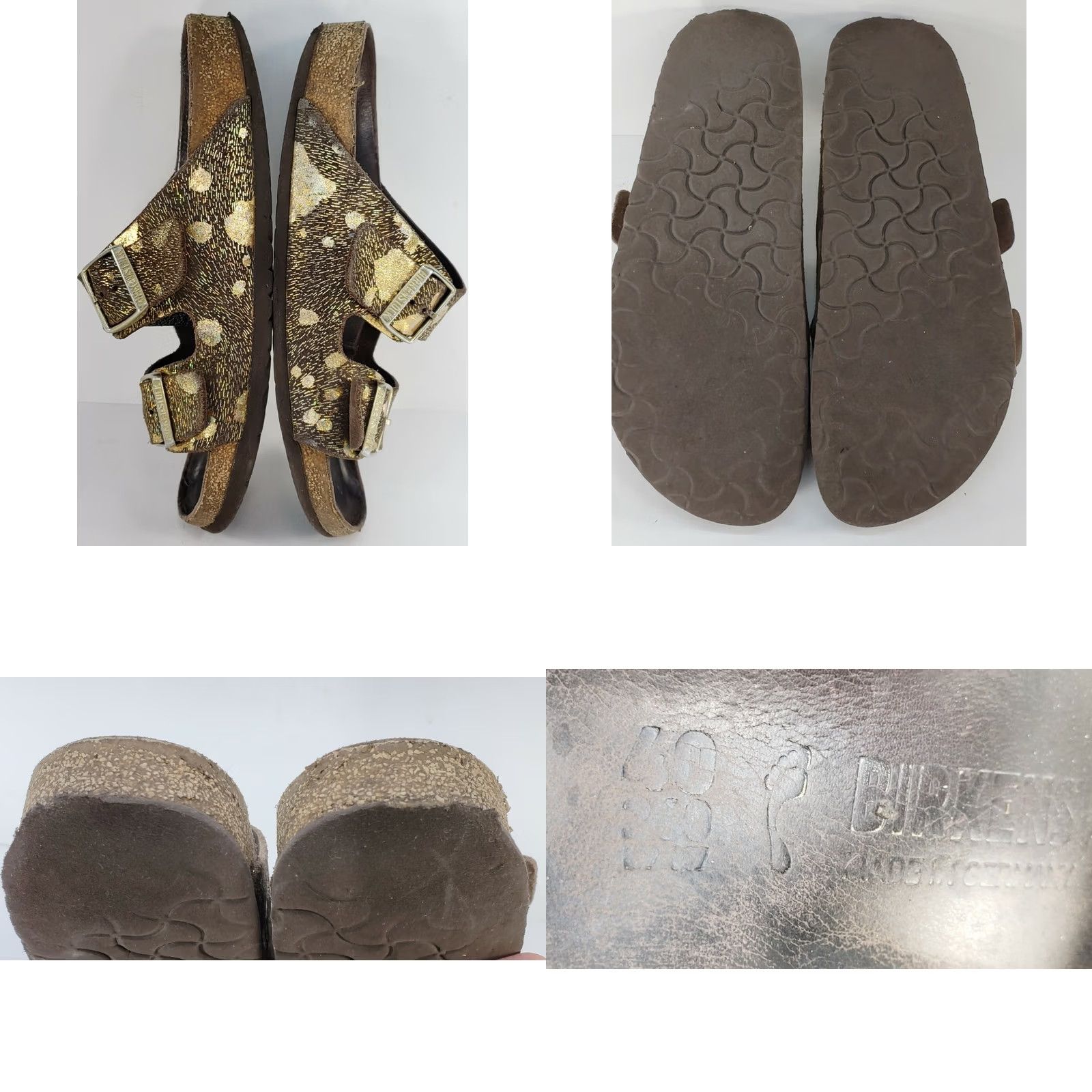 Birkenstock Birkenstock Arizona Big Buckle Brown Gold Speck Leather Slide Sandals 9M 40Euro Womens Casual Comfort Size US 9 / IT 39 - 8 Thumbnail