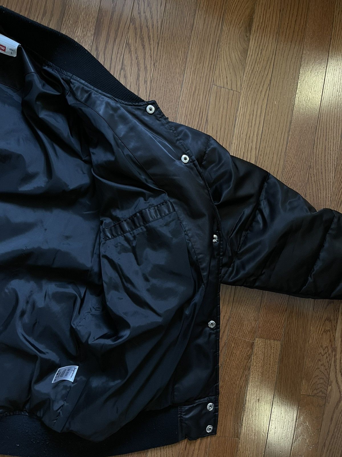 Supreme Black Supreme Script Varsity Puffer Sz. L Size US L / EU 52-54 / 3 - 14 Thumbnail
