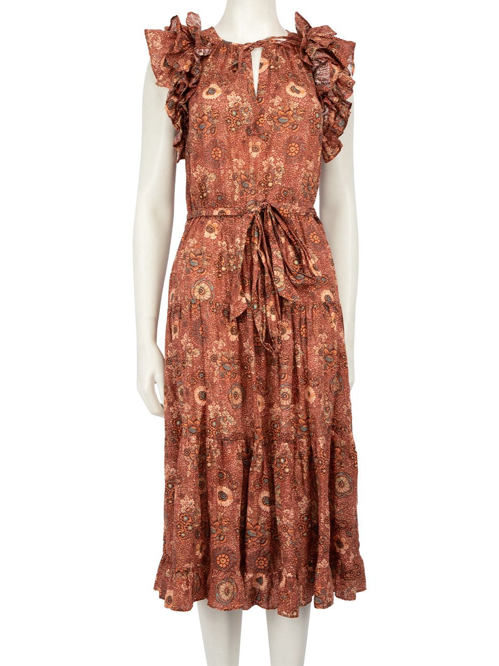 image of Ulla Johnson Floral Pattern Ruffle Midi Dress, Women's (Size Medium)