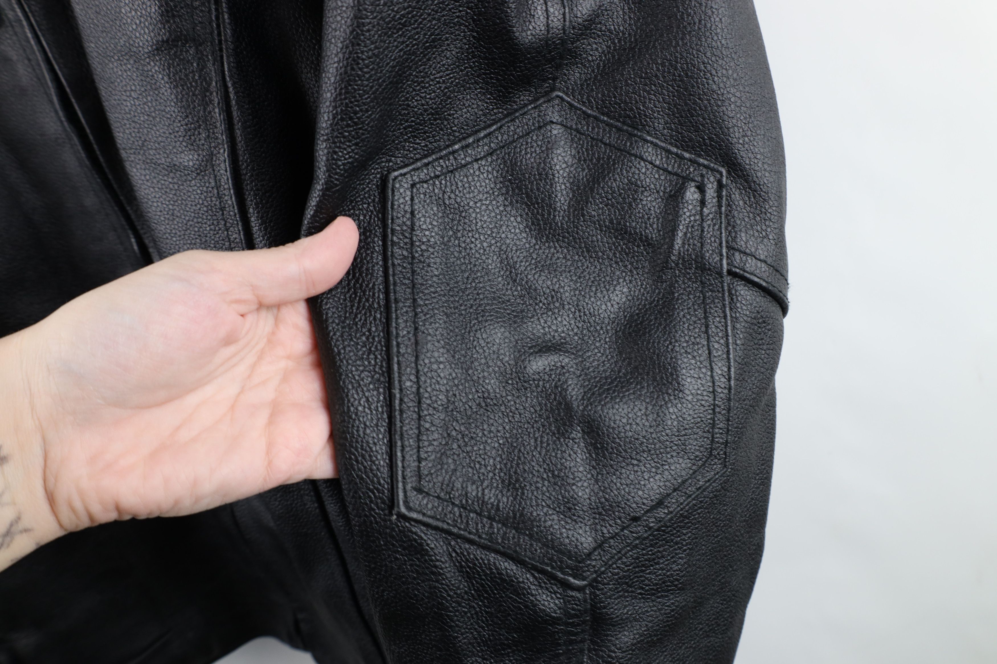 Vintage Vintage 90s Streetwear Lined Heavy Leather Motorcycle Jacket Size US XXL / EU 58 / 5 - 4 Thumbnail