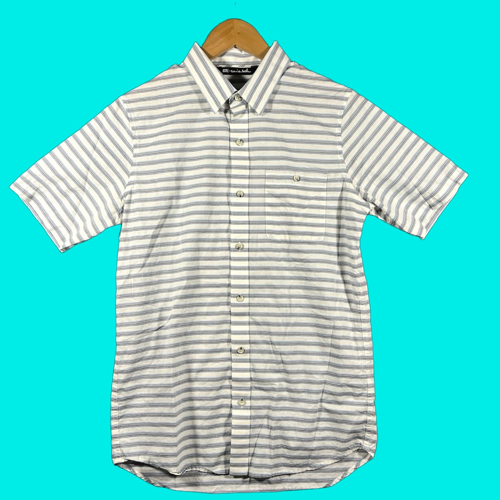 TravisMathew Travis Mathew Polo Shirt Mens Small White Gray Golf Striped Button-Down Collar Short Sleeve Size US S / EU 44-46 / 1 - 1 Thumbnail