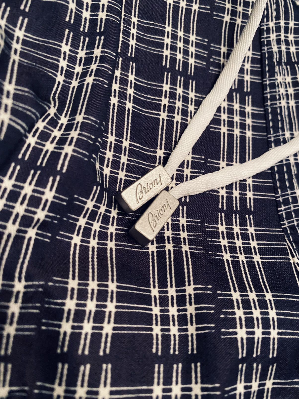 Brioni Brioni 🇮🇹 Dk Blue Check Logo Ornament Resort Swim Trunk L NWT Size US 38 / EU 54 - 6 Thumbnail