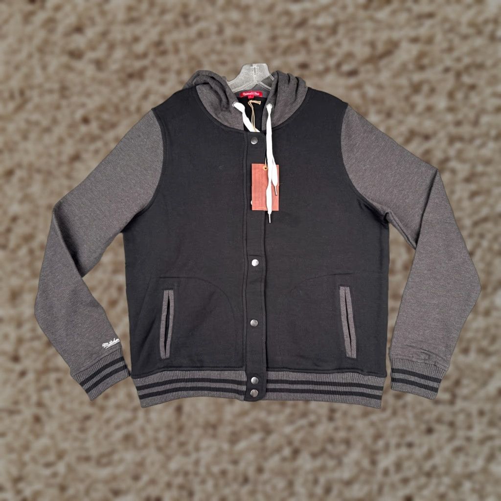 Mitchell & Ness Mitchell & Ness Varsity Jacket Adult Large Black Gray Fleece Lined Hooded Cotton Size US L / EU 52-54 / 3 - 1 Thumbnail