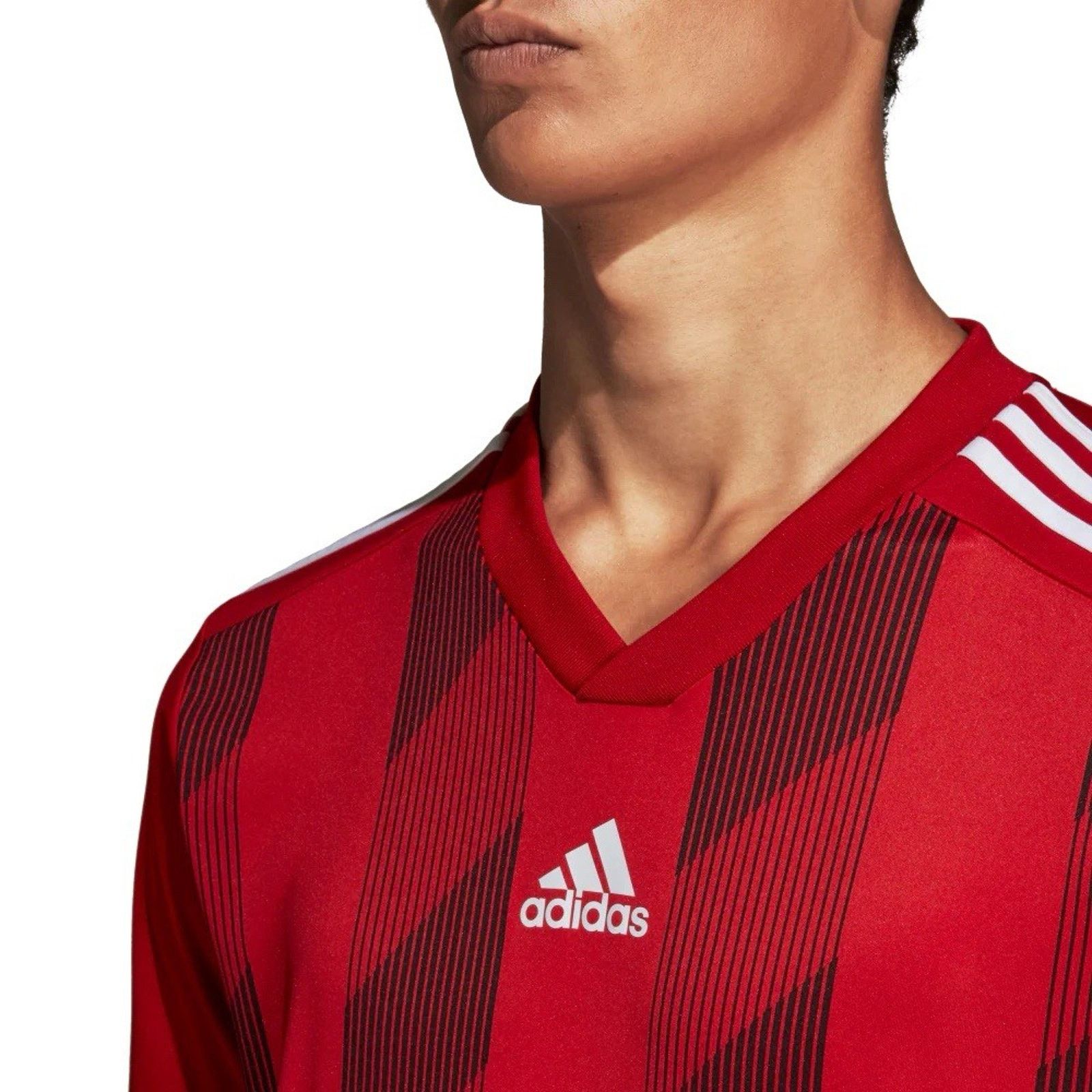 Adidas Adidas Shirt Mens Small Red Striped Climalite V-Neck Soccer Size US S / EU 44-46 / 1 - 9 Thumbnail