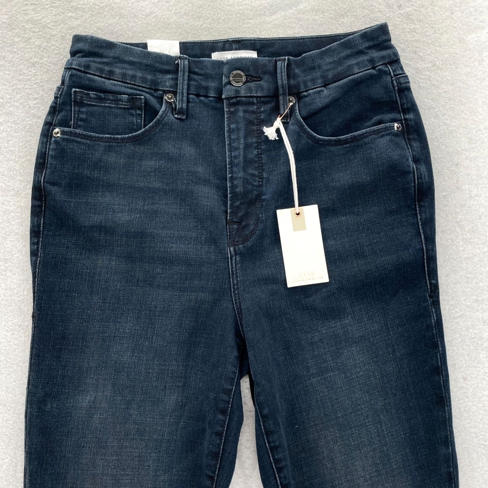 Good American GOOD AMERICAN Good Waist Crop Jeans Women's 8/29 Dark Blue Stretch Denim Slim Cropped 5-Pocket Size 8/29 Blue Size 29" - 2 Thumbnail