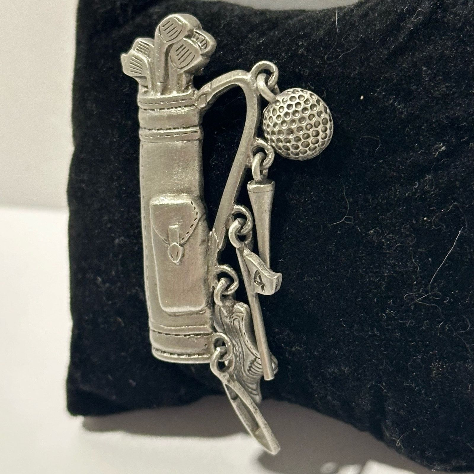 IJJI JJ Signed VTG Pewter Golf Bag w/Dangling Caddy Brooch Pin Size ONE SIZE - 5 Thumbnail