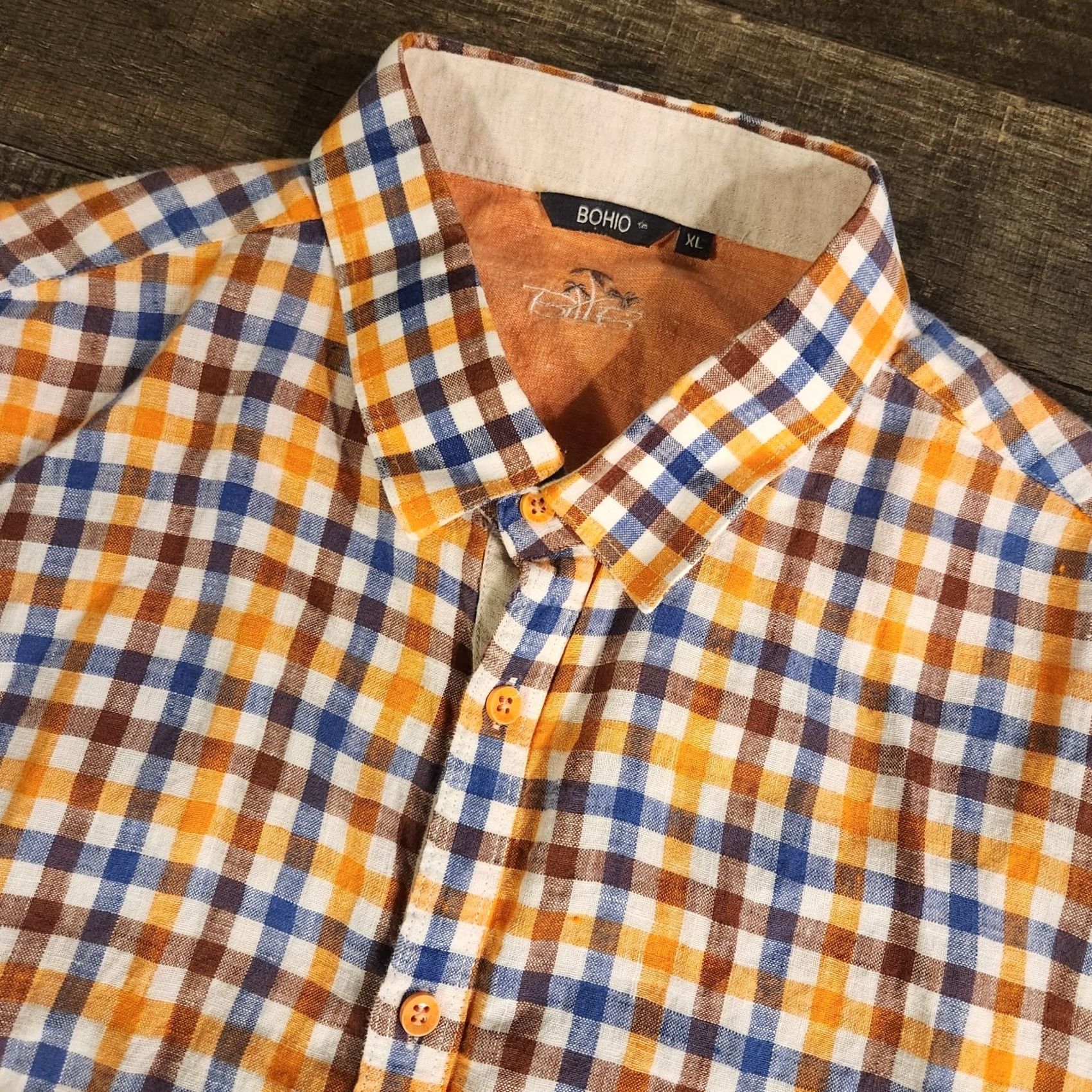 Vintage Bohio Shirt Mens XL Linen Short Sleeve Orange Blue Plaid Light Weight Beach Size US XL / EU 56 / 4 - 2 Thumbnail
