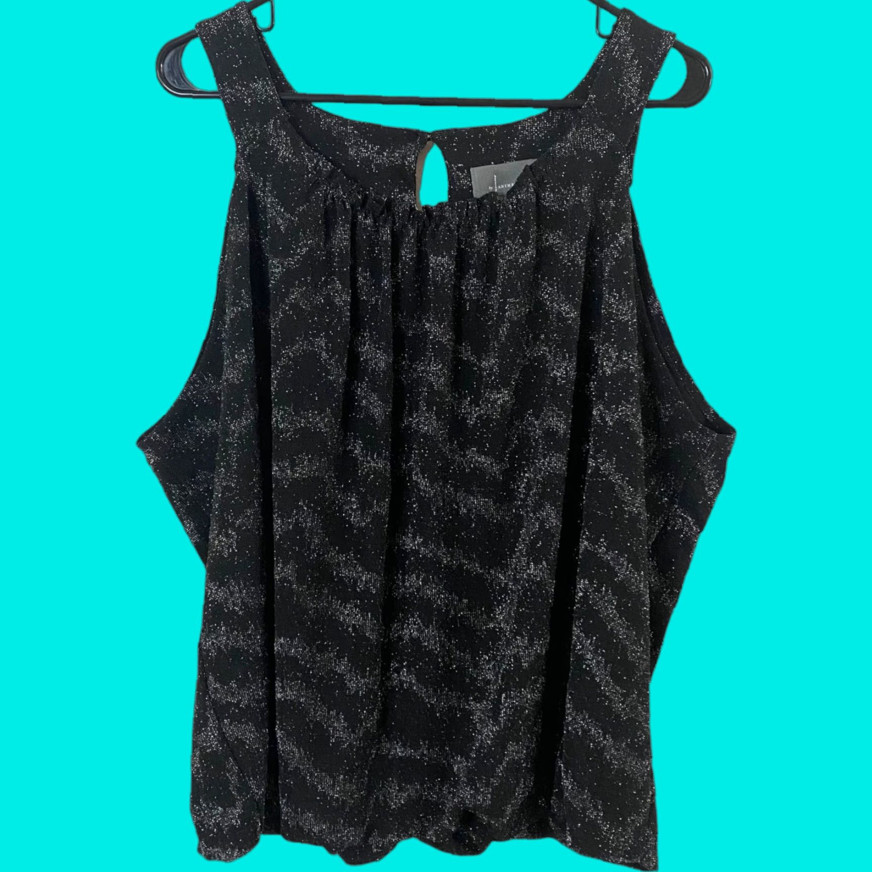 Anthropologie ANTHROPOLOGIE Carly Shimmer Metallic Tank Top Women's Size Large Black Sleeveless Lined Size L / US 10 / IT 46 - 1 Thumbnail