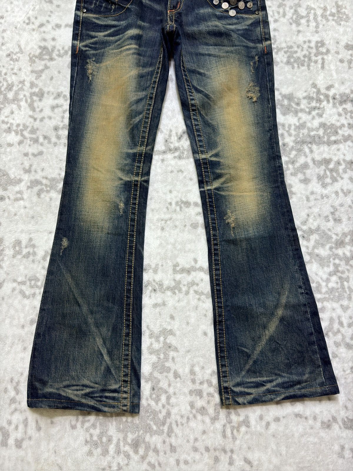 Japanese Brand Flared Lolita Jeans Muddy Wash Claw Mark Distressed Denim Size US 27 - 6 Thumbnail