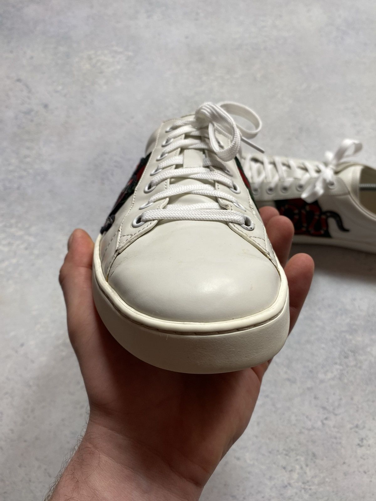 Gucci Gucci Ace Snake White Leather Shoes Trainers UK11 US11.5 Size US 11.5 / EU 44-45 - 11 Thumbnail