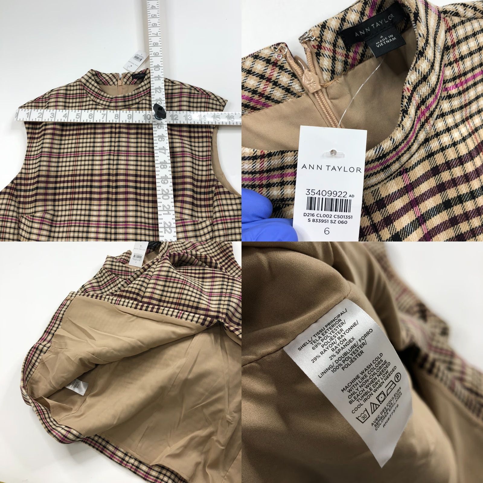Vintage Ann Taylor Dress Pencil Beige Mock Neck Midi 6 Women Sleeveless Plaid Casual Vintage Not Applicable Size M / US 6-8 / IT 42-44 - 8 Thumbnail