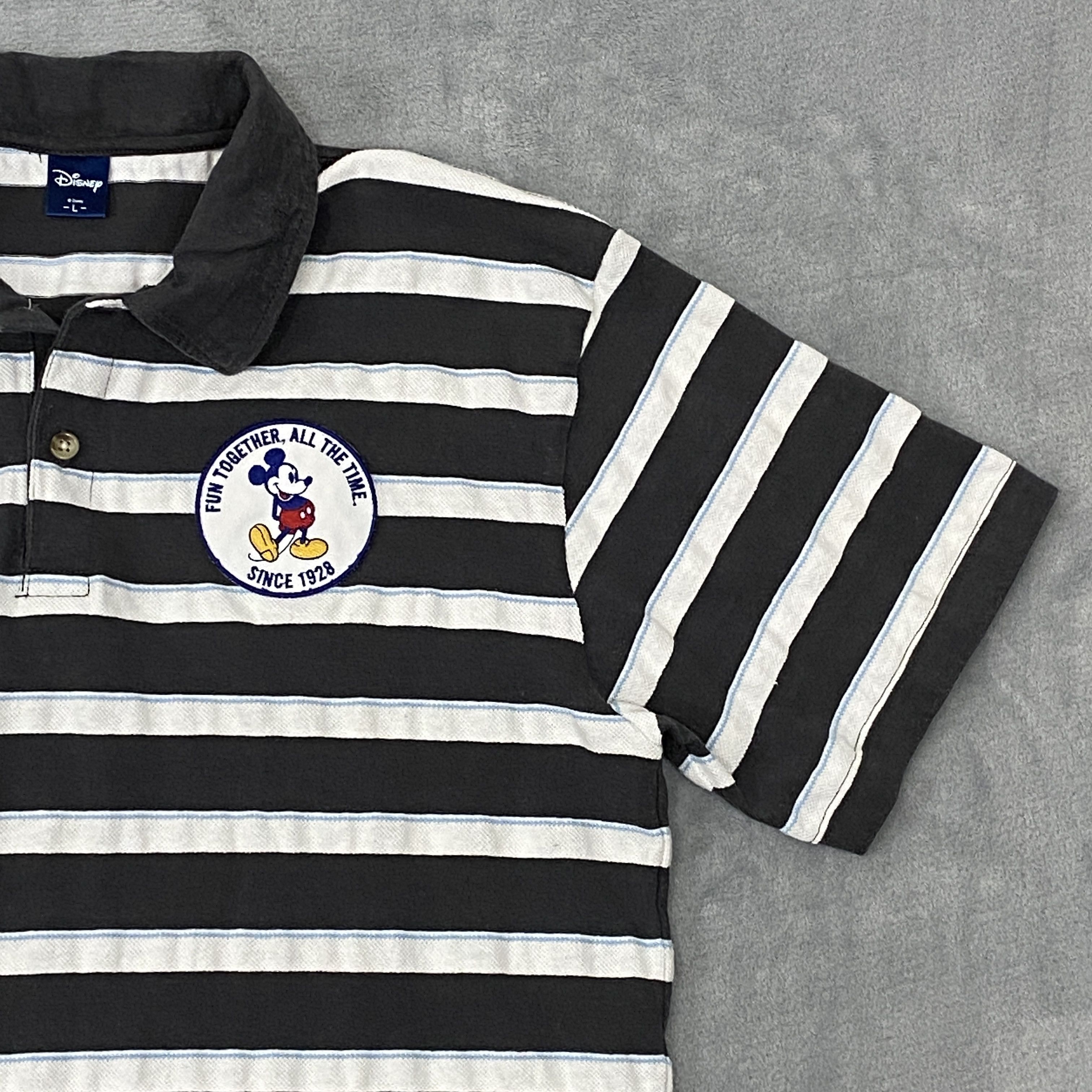 Disney × Vintage MICKEY MOUSE Since 1928 Polo Large Striped Short Sleeve Size US L / EU 52-54 / 3 - 5 Thumbnail