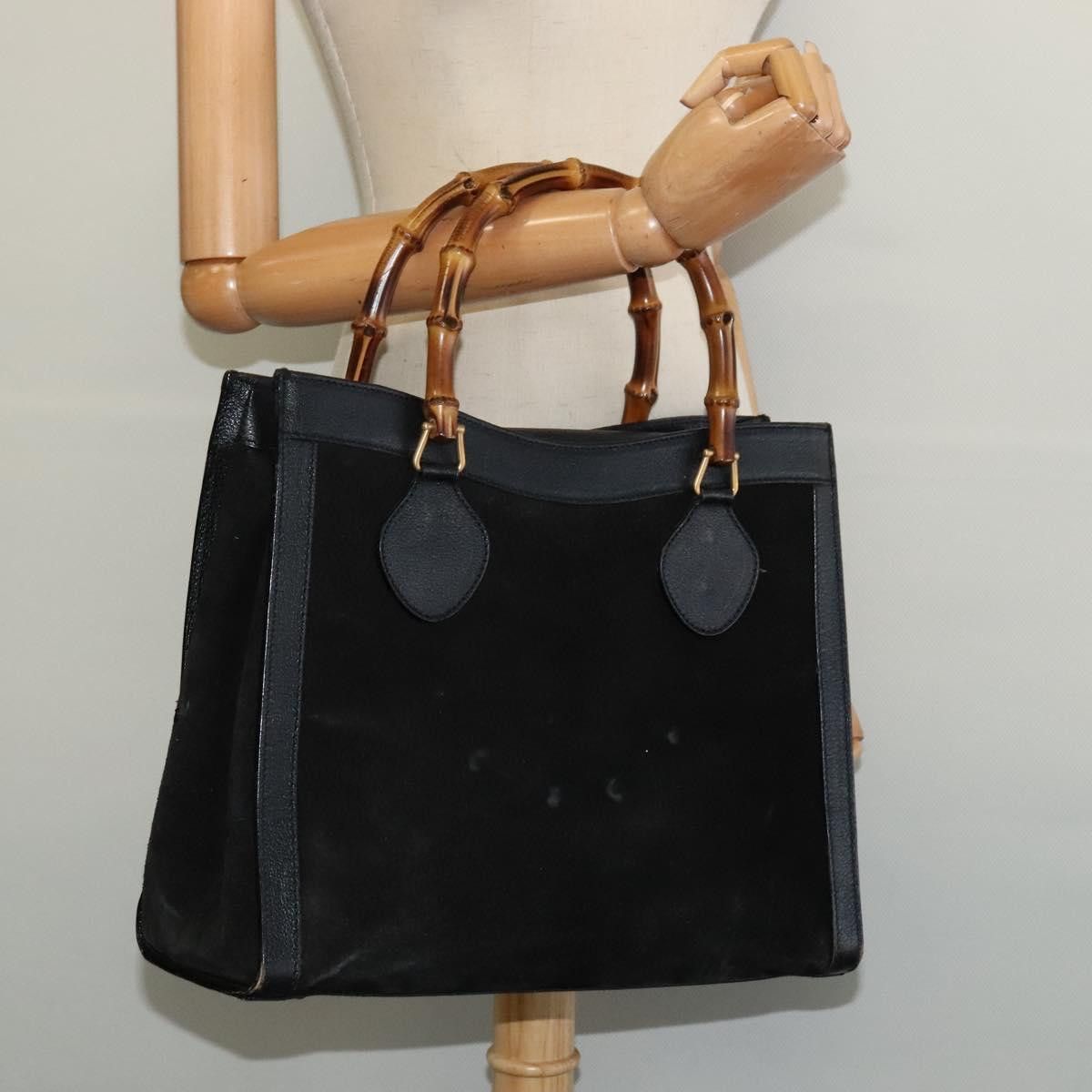 Gucci GUCCI Bamboo Tote Bag Suede Leather Black Gold 002 1186 002 Size ONE SIZE - 20 Thumbnail