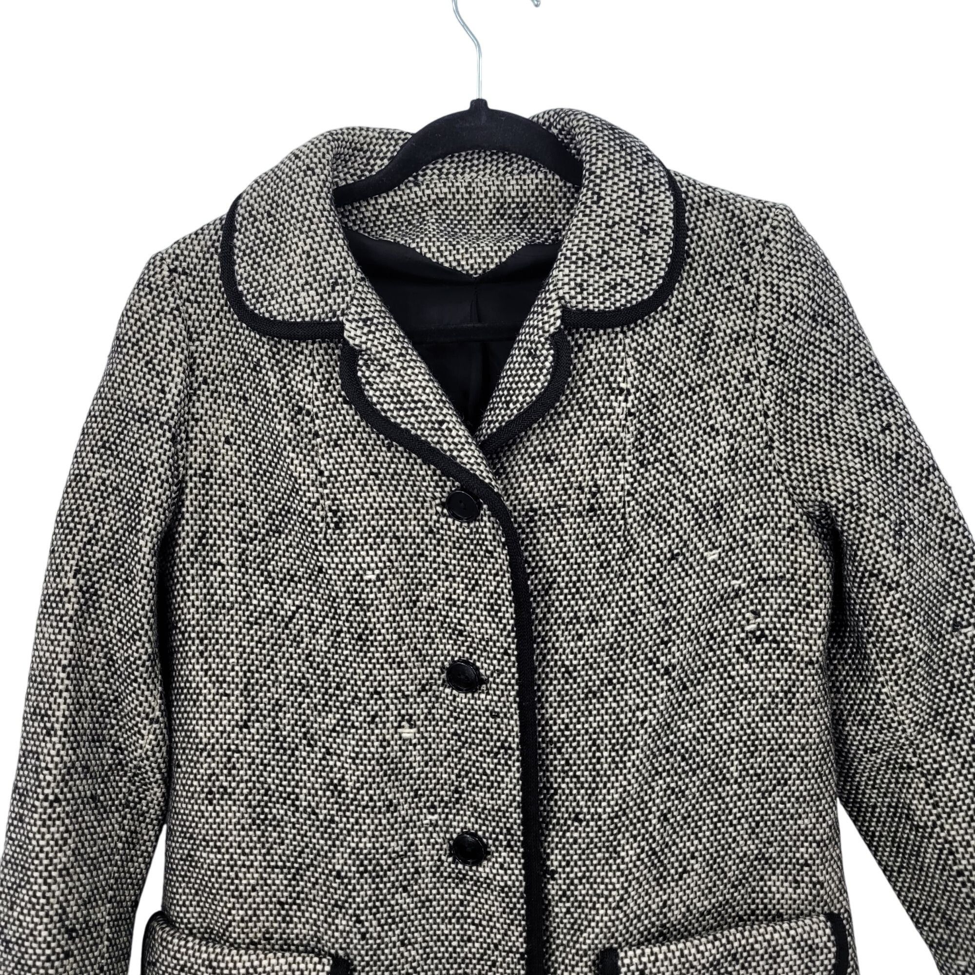 Vintage Vtg 70s Petite Tweed Long Line Coat Sz PS Black White Contra Size S / US 4 / IT 40 - 4 Thumbnail