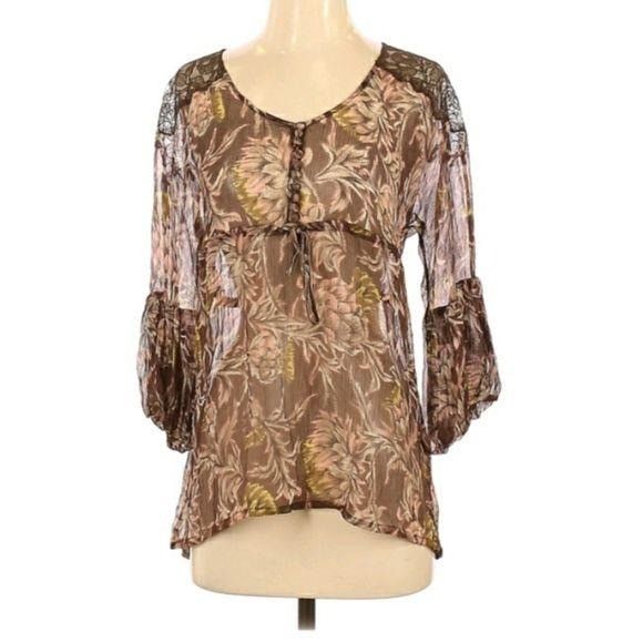 Bcbgmaxazria Y2K BCBGMaxAzria Silk Baby Doll Top Blouse Sz S Brown Sheer Size S / US 4 / IT 40 - 1 Thumbnail