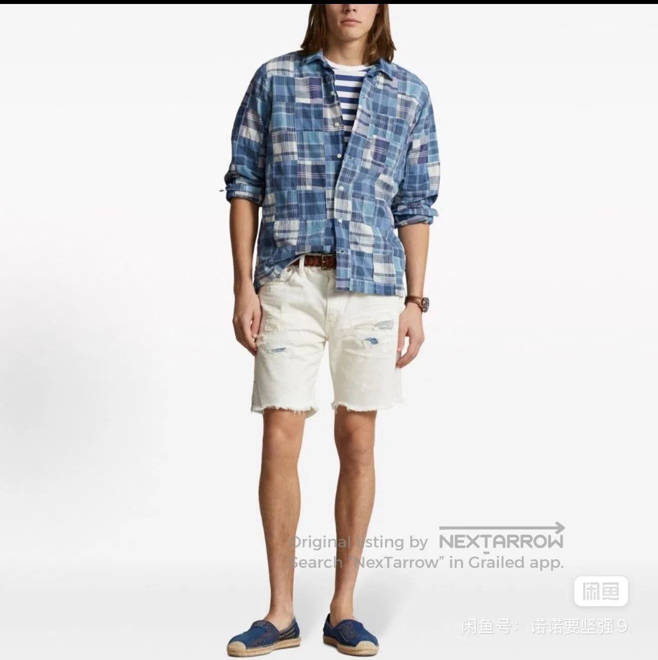 Polo Ralph Lauren Polo Washed Indigo Patch Distressed White Denim Shorts. Size US 32 / EU 48 - 9 Thumbnail