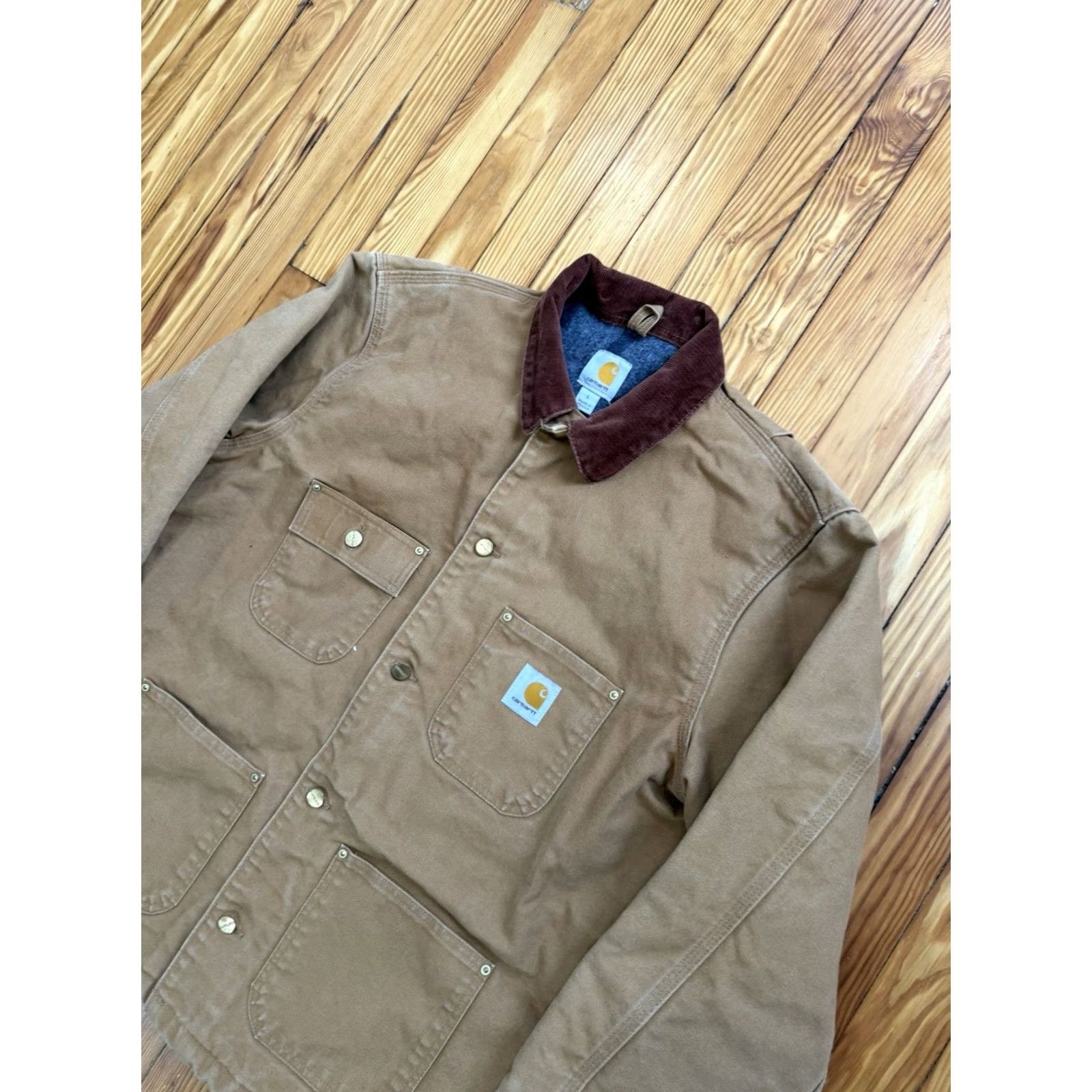 Carhartt Carhartt C001 BRN Blanket Lined Coat Jacket Mens Size L Brown Cotton Embroidered Button Winter Work Lined 30” Length 26” Pit to Pit Regular Mens Size US L / EU 52-54 / 3 - 3 Thumbnail