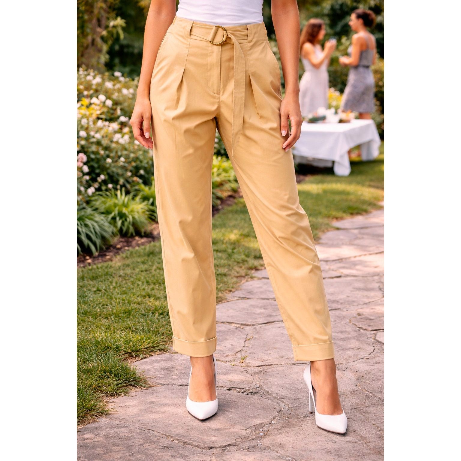 Tanya Taylor Tanya Taylor Tyler Pleated Belted Cuffed Pants Tan size 2 Size 26" / US 2 / IT 38 - 1 Thumbnail