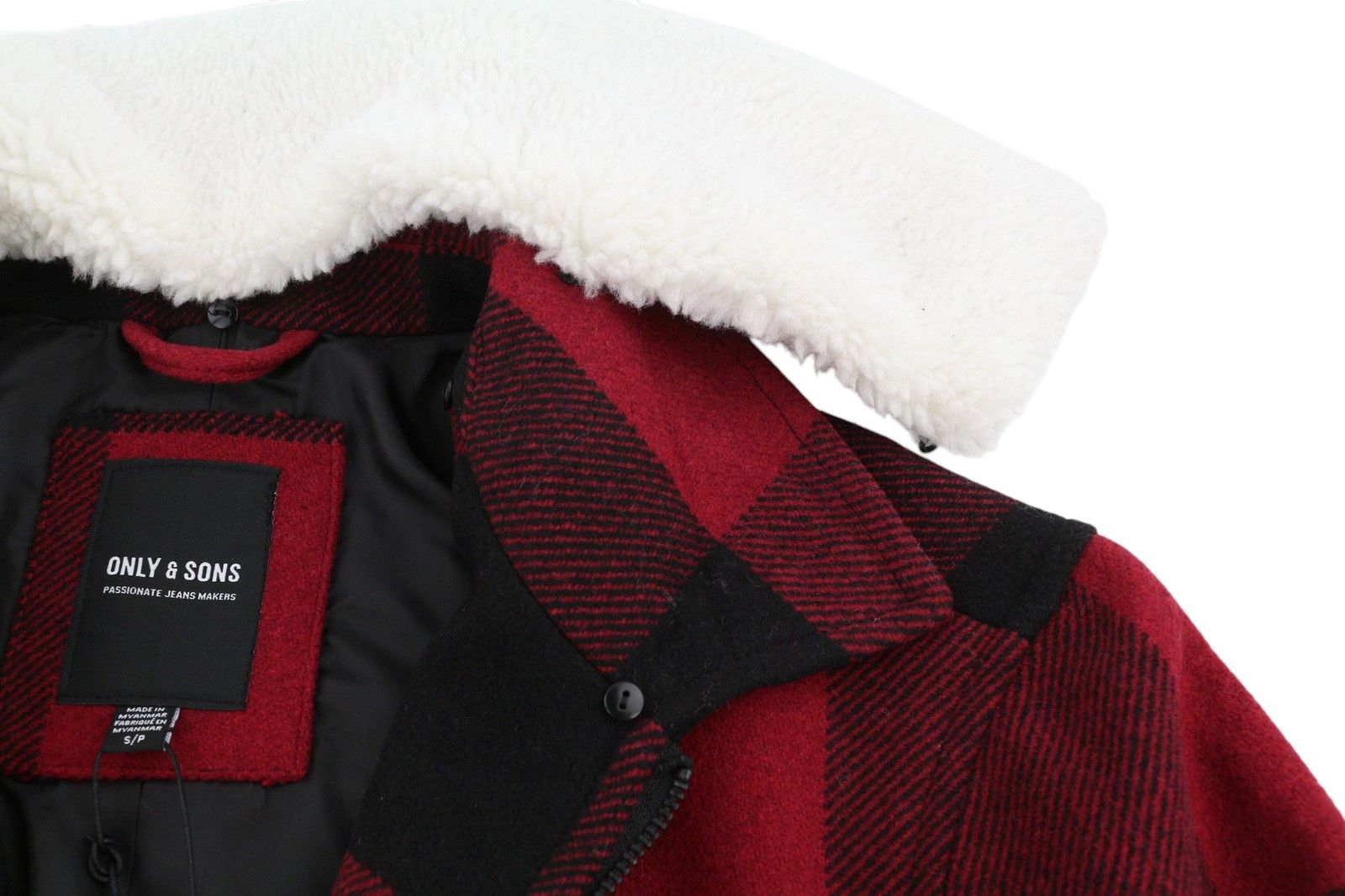 Other RON CHECK S Red Wool Blend Plaid Sherpa Neck 88043 Size US S / EU 44-46 / 1 - 12 Thumbnail