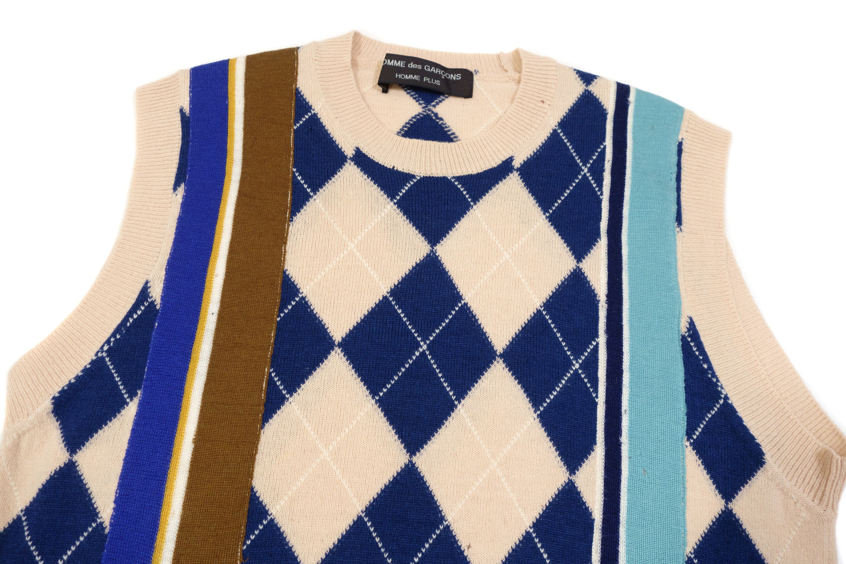 Comme des Garcons Homme Plus 2000 Argyle Stripes Distressed Wool Blend Vest Vintage Size US M / EU 48-50 / 2 - 3 Thumbnail