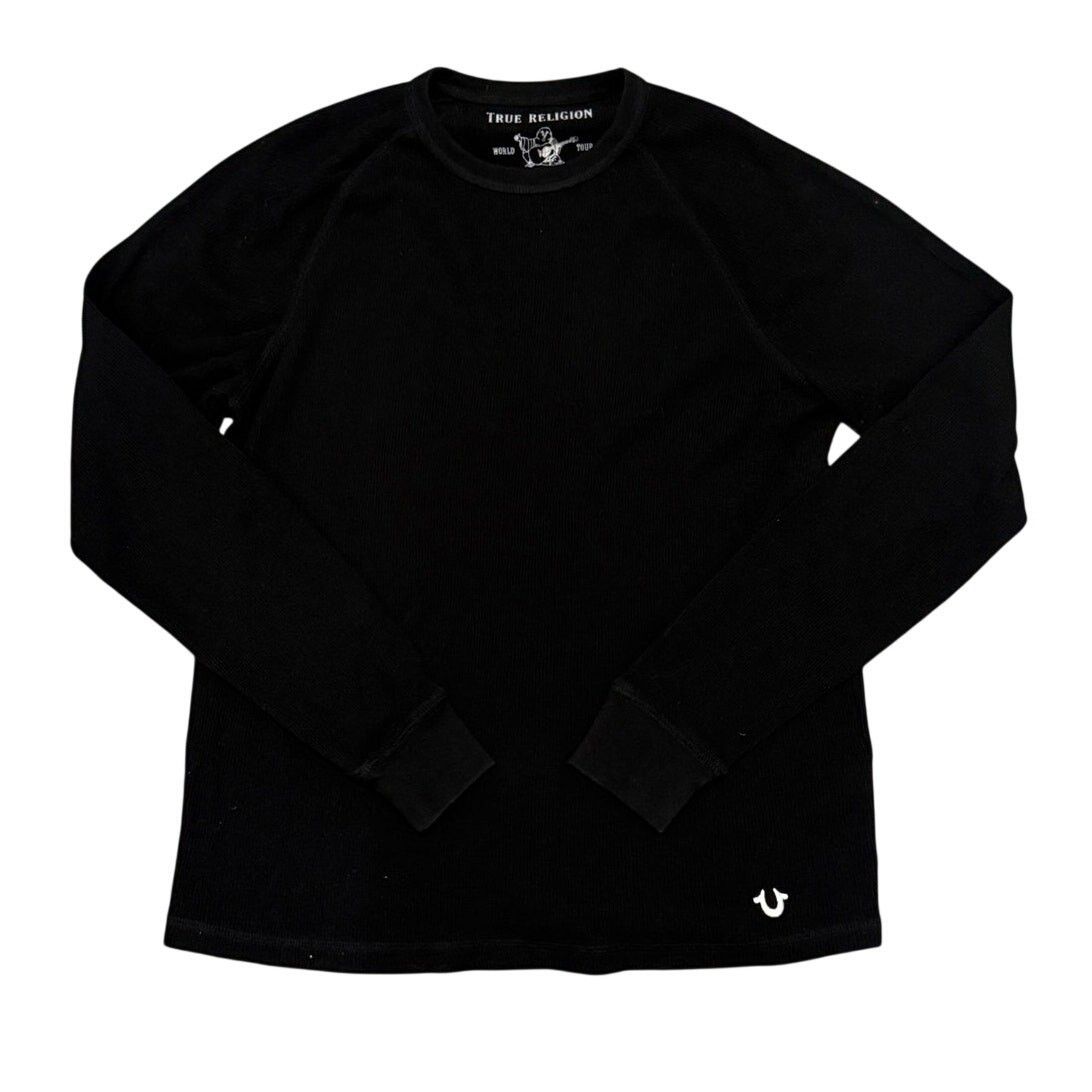 True Religion Black Waffle Knit Thermal Long Sleeve Shirt L