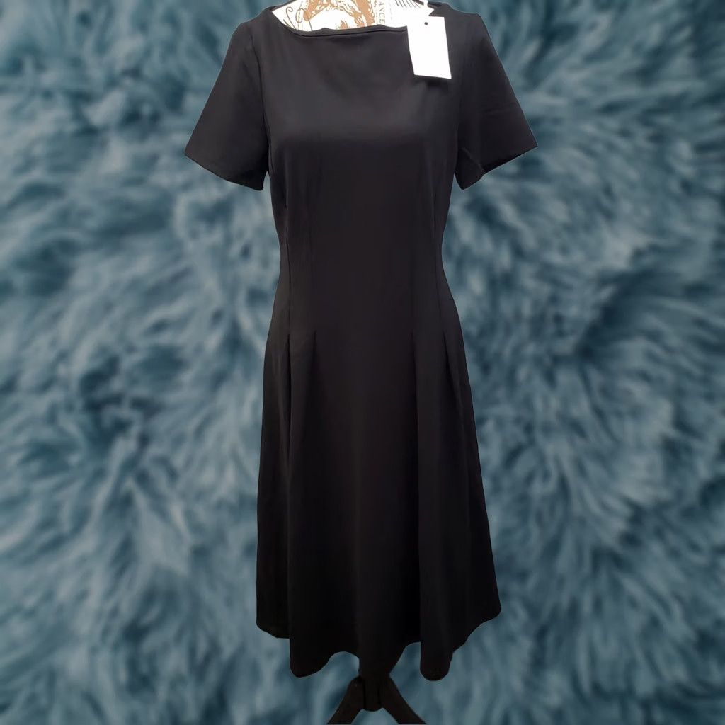 Vintage Hobemty Womens Size M Black Career Stretch Short Sleeve A-Line Dress Back Zip Size 32" / US 10 / IT 46 - 1 Thumbnail