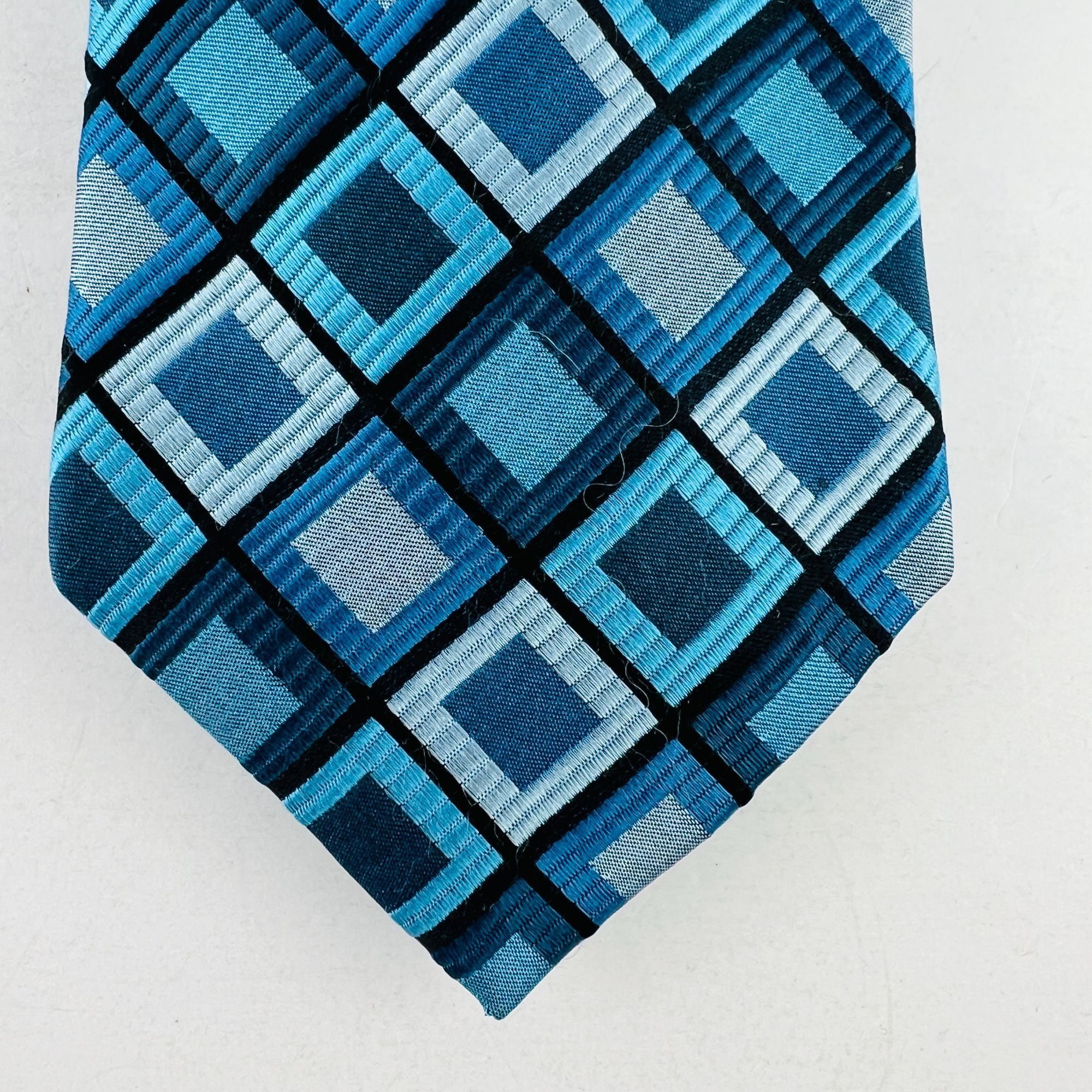 Croft & Barrow Croft & Barrow Geometric Blue Boxes 100% Silk Necktie Tie Size ONE SIZE - 3 Thumbnail