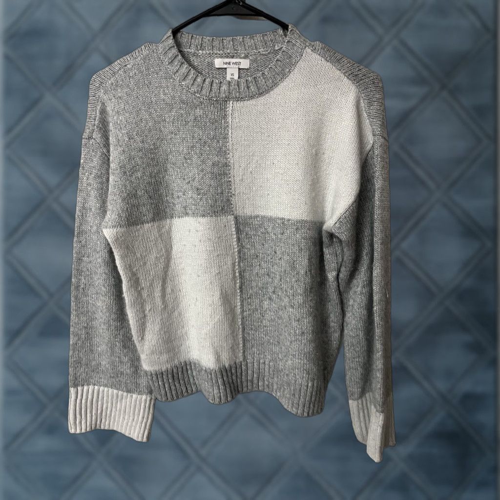 Nine West Nine West Women Gray White Color Block Pullover Sweater Size XS Soft Knit Long Sleeve Casual Size XS / US 0-2 / IT 36-38 - 1 Thumbnail