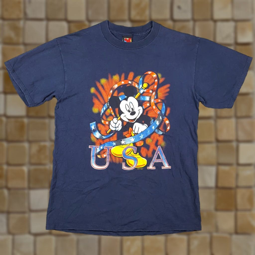 Mickey Unlimited VINTAGE Mickey Mouse T-Shirt, Y2K 4th of July Patriotic USA, Size L, Blue, Cartoon, Mens Size US L / EU 52-54 / 3 - 1 Thumbnail