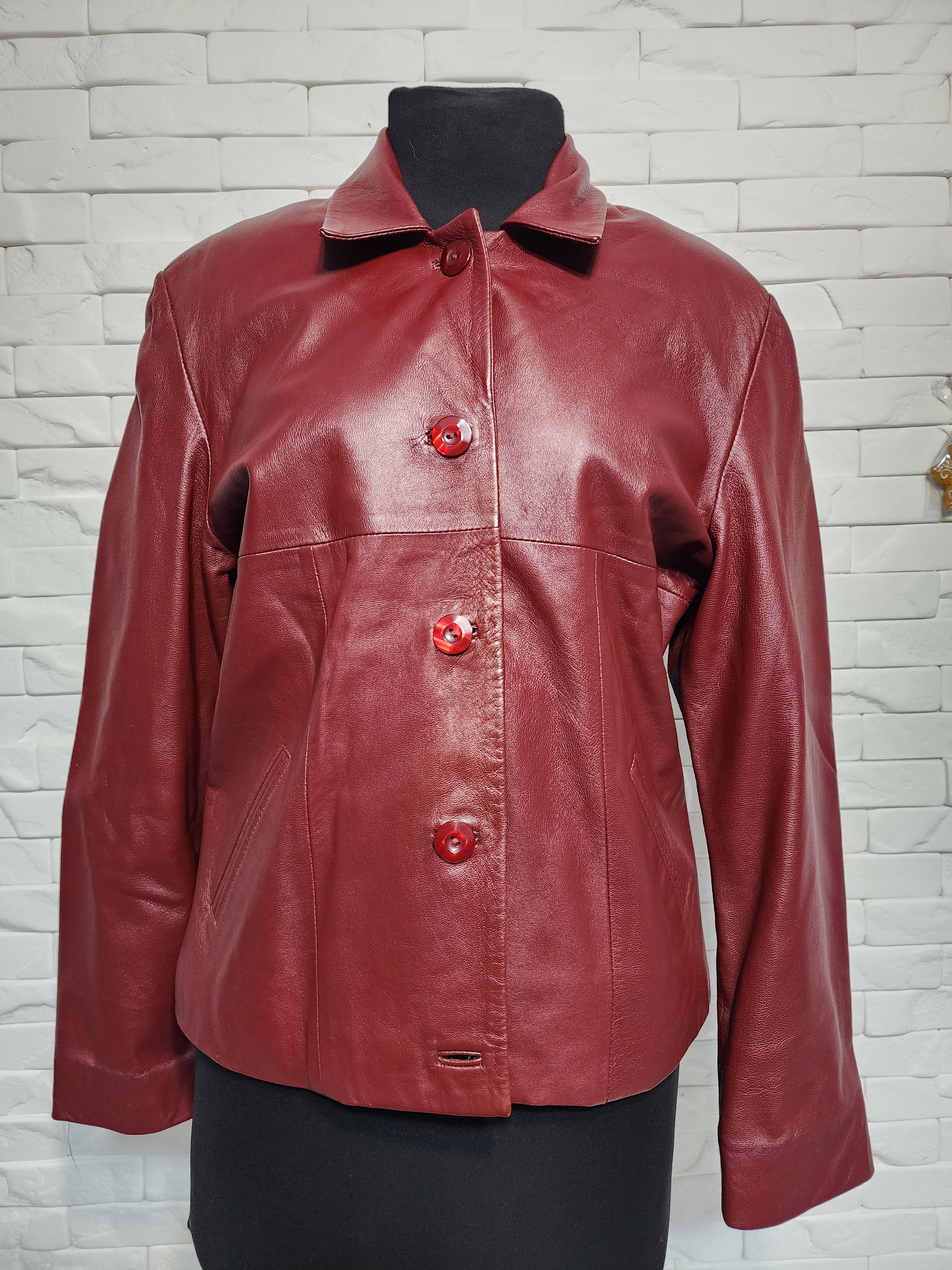 Other Red Leather Jacket: Women's Button-Up Blazer Size L / US 10 / IT 46 - 1 Thumbnail