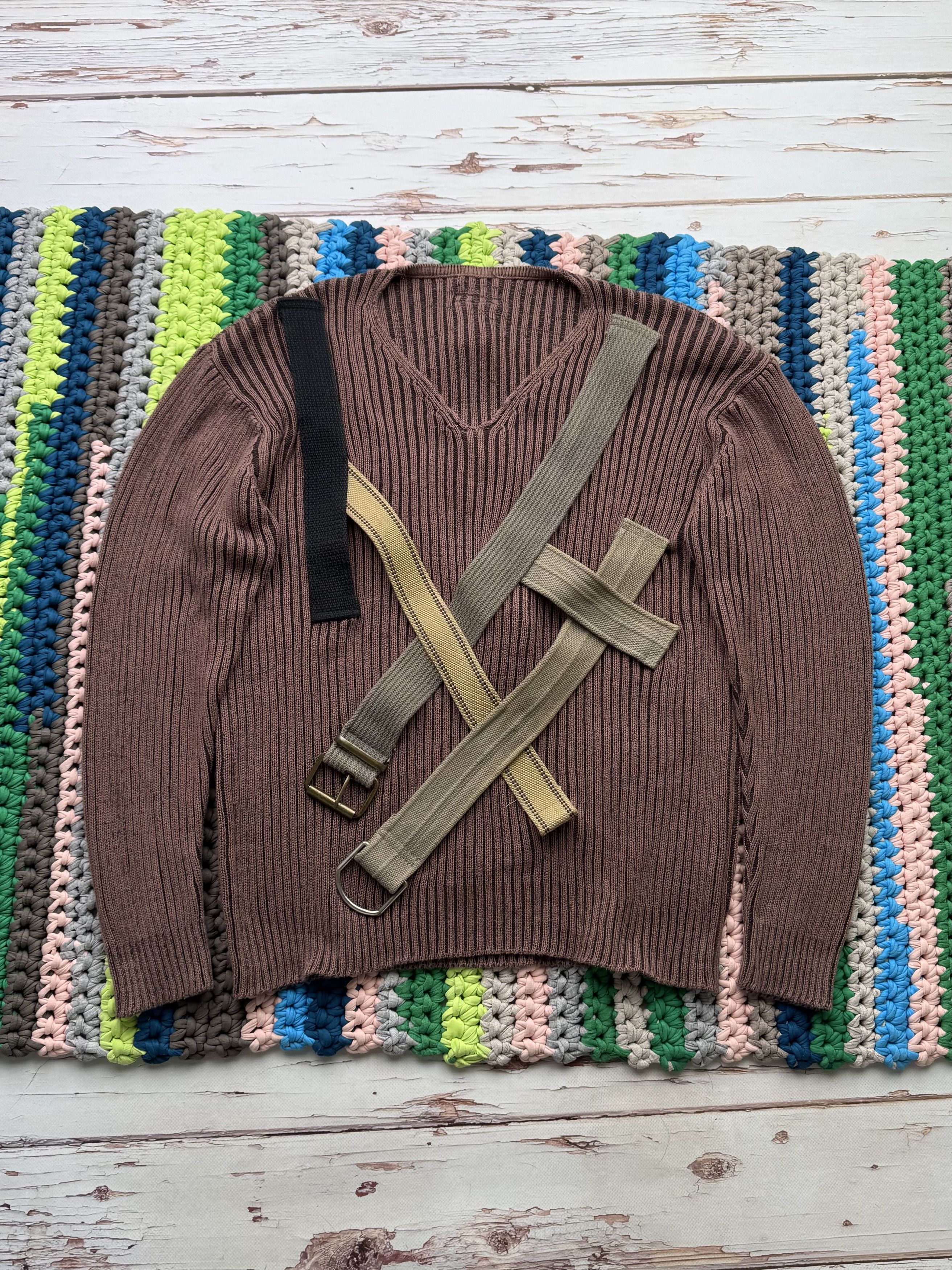 Vintage Ribbed Sweater With Belted (D10)(D15)
