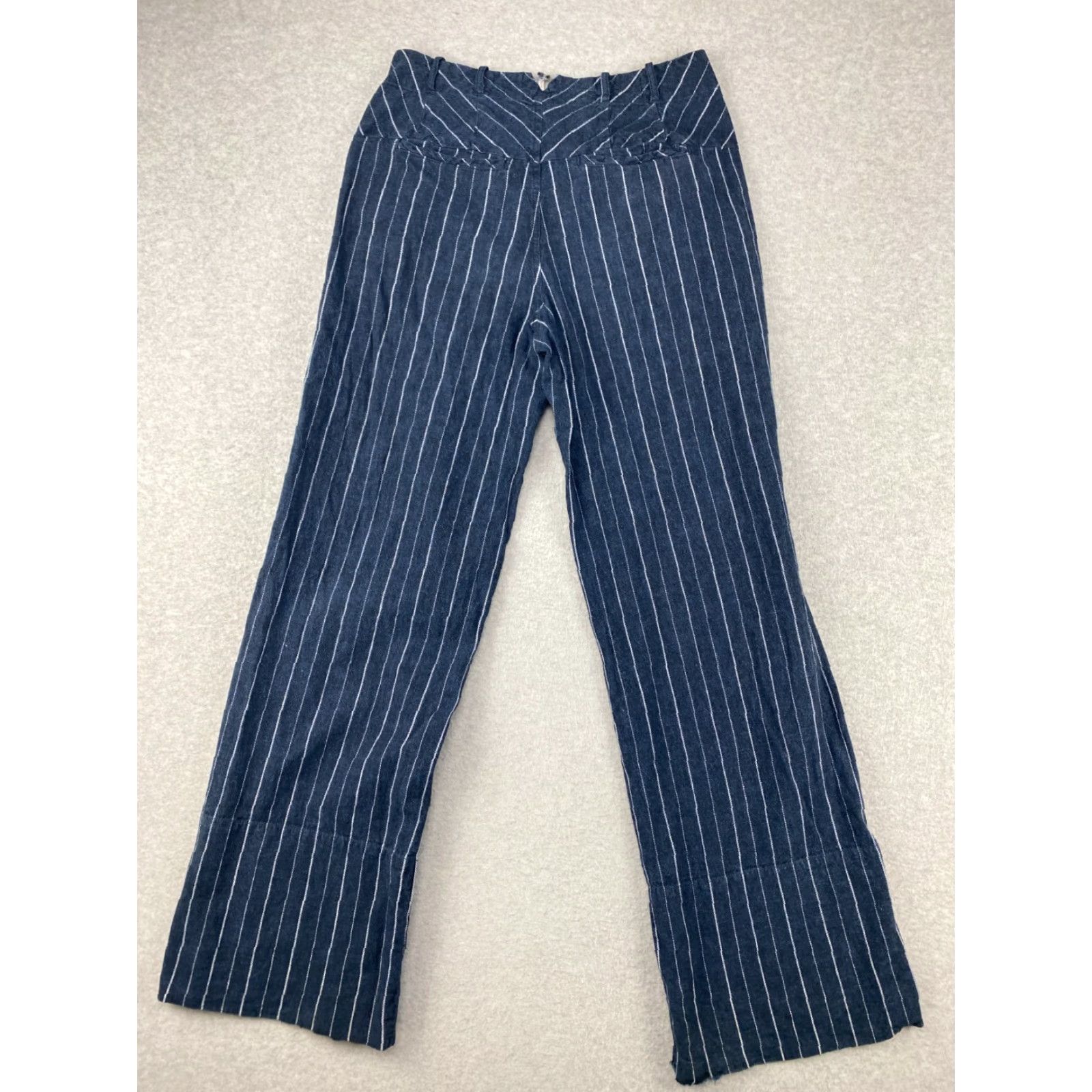 Free People Free People Pants Womens Navy Striped Wide-Leg Linen Cotton Boho Pleated Size 2 Size 26" / US 2 / IT 38 - 7 Thumbnail