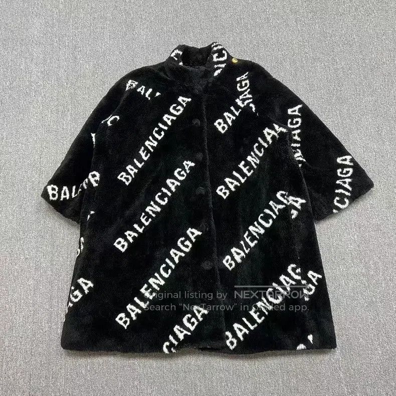 Balenciaga Balenciaga Black Full-Print Logo Teddy Coat Size XS / US 0-2 / IT 36-38 - 1 Thumbnail