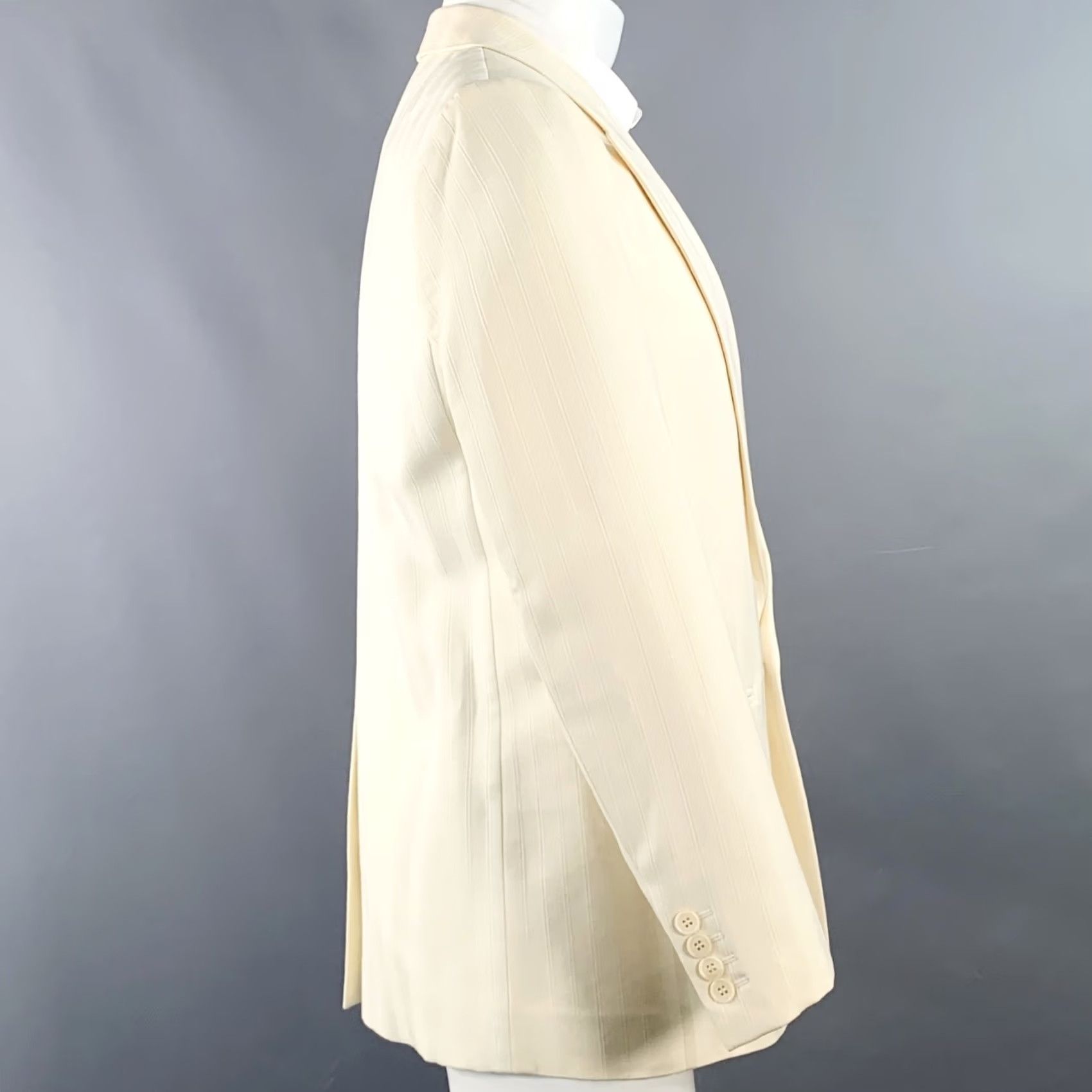 Yves Saint Laurent SAINT LAURENT Sport Coat Size 40 Regular Cream White Stripe Wool Peak Lapel Men Size US XXS / EU 40 - 4 Thumbnail